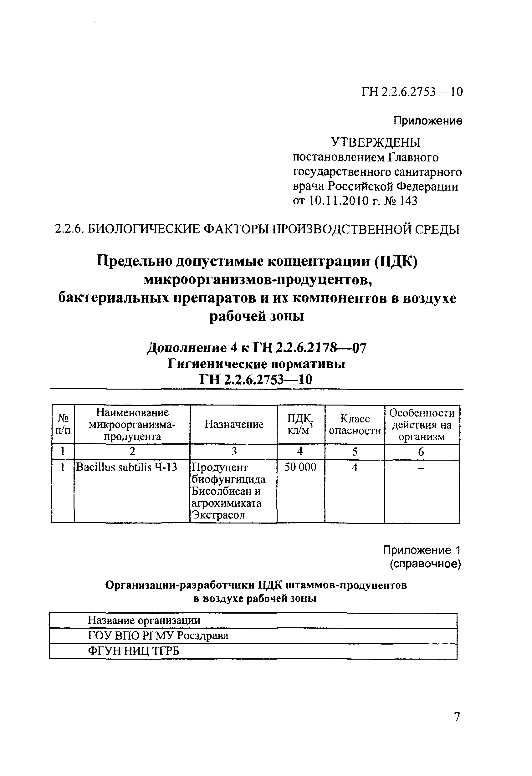 № ГН 2.2.6.2753-10