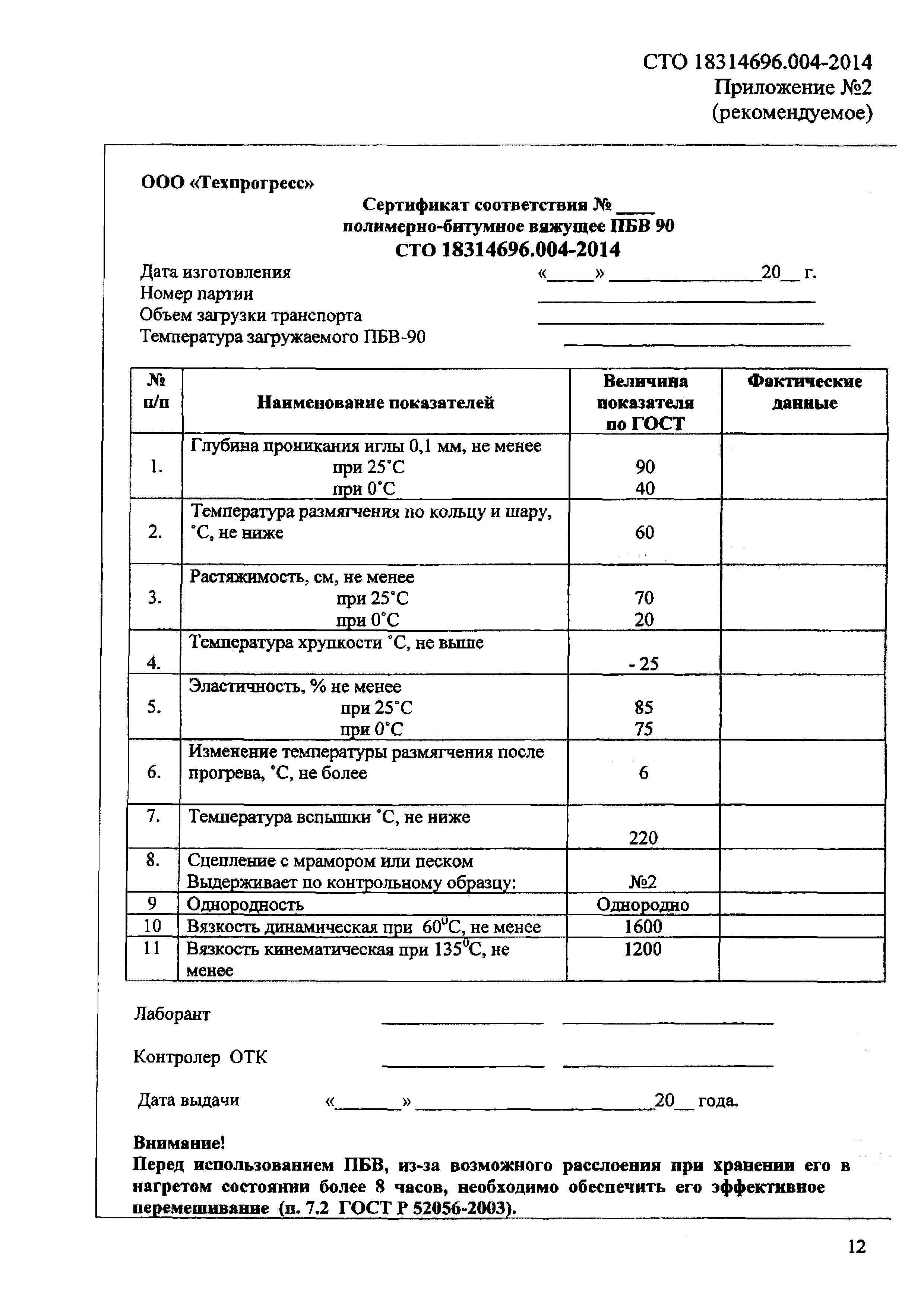 СТО ТЕХПРОГРЕСС 18314696.004-2014