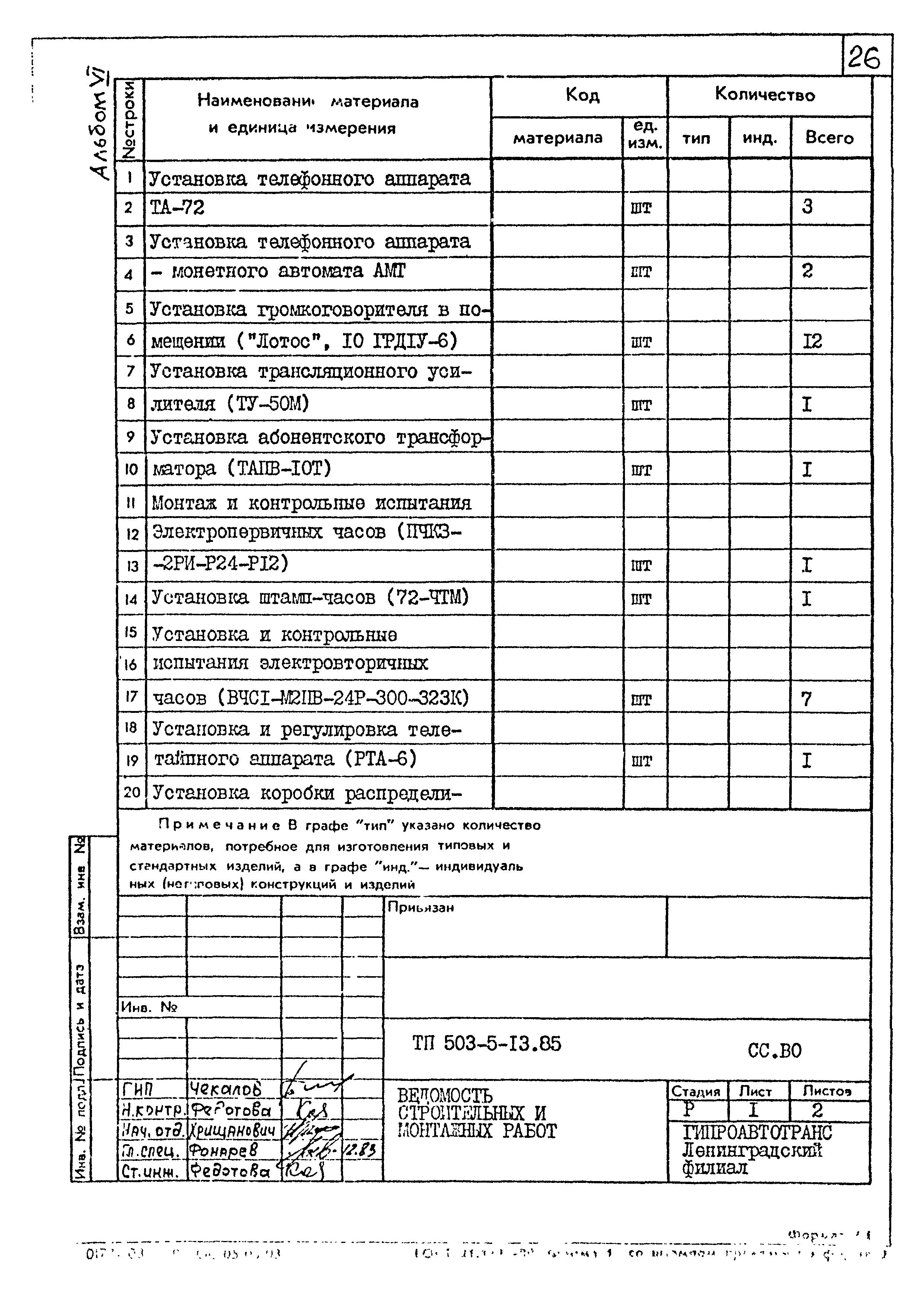 Типовой проект 503-5-13.85