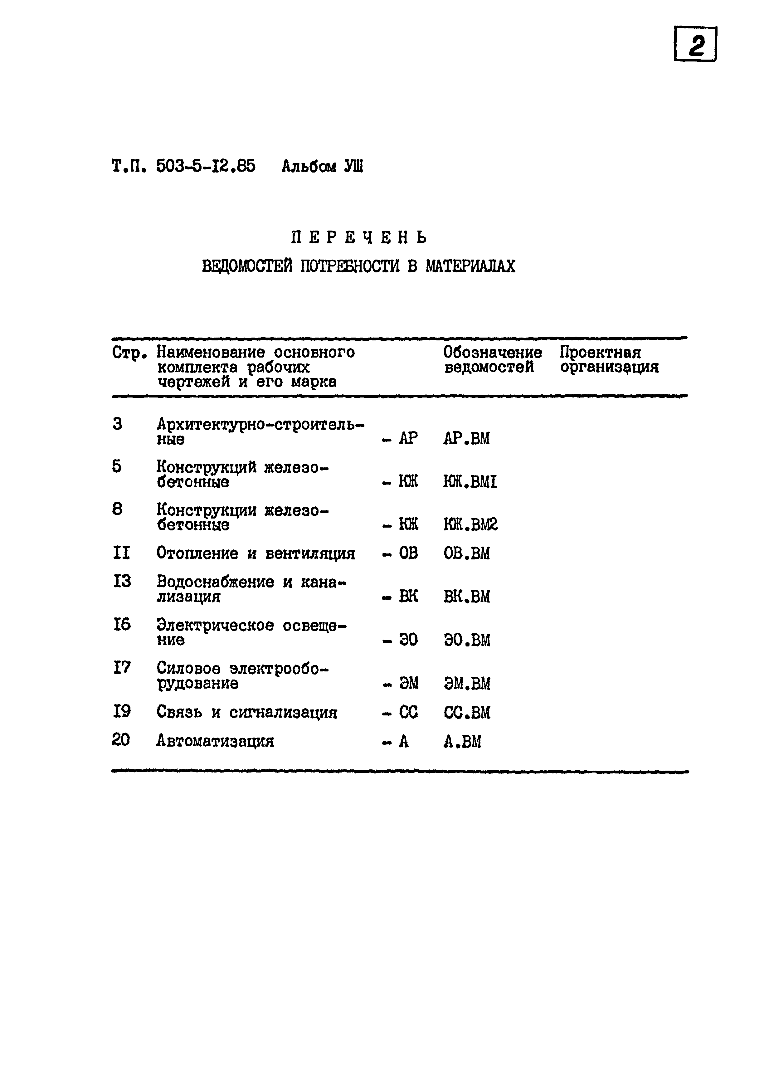 Типовой проект 503-5-12.85
