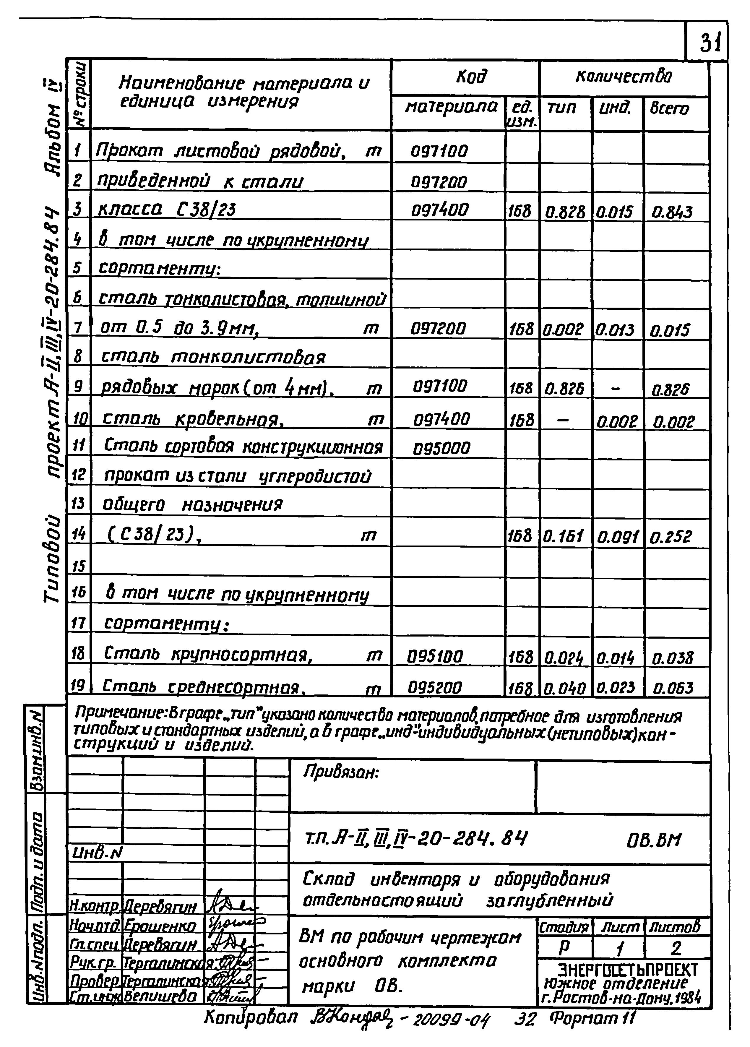 Типовой проект А-II,III,IV-20-284.84