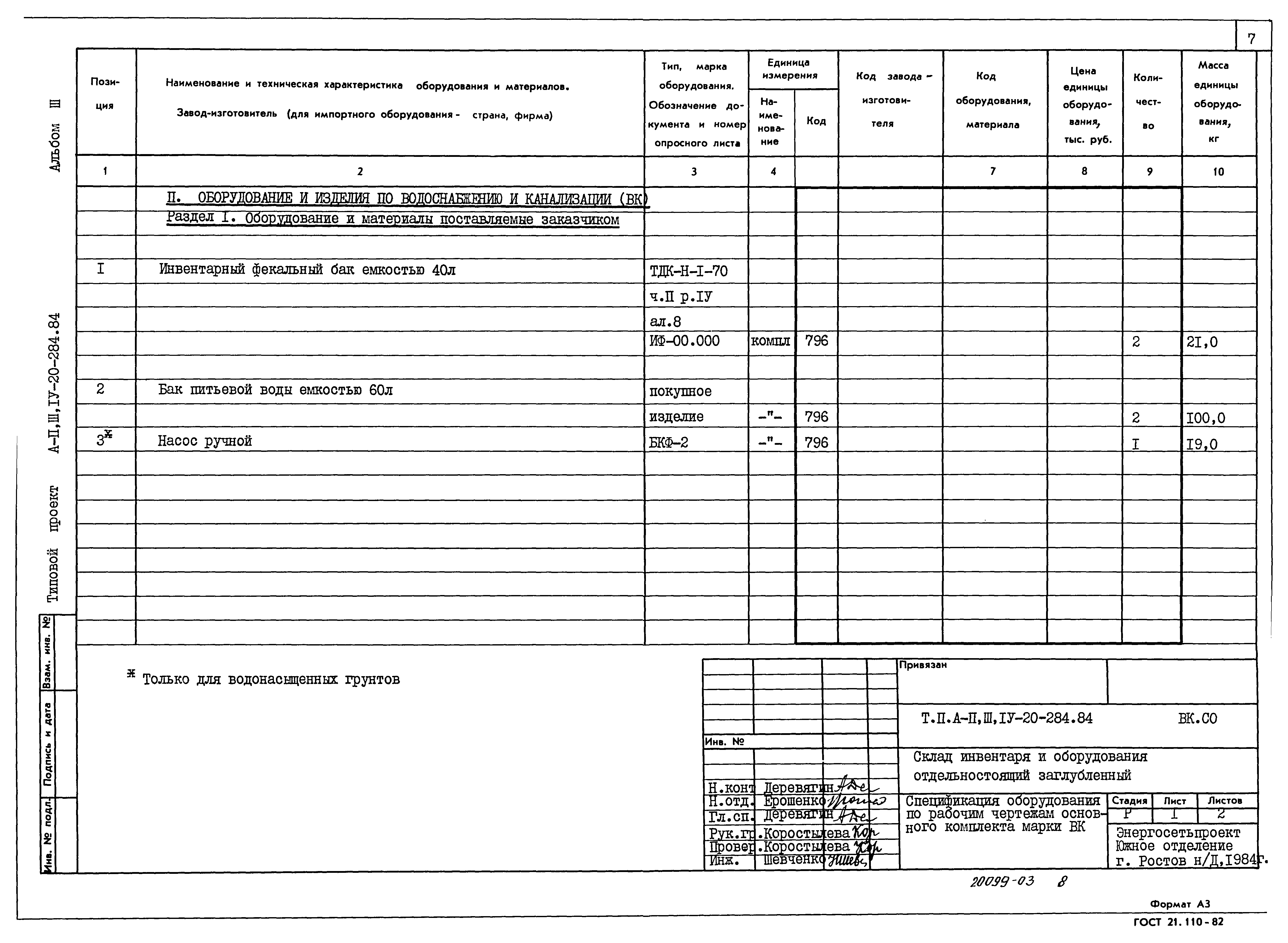 Типовой проект А-II,III,IV-20-284.84