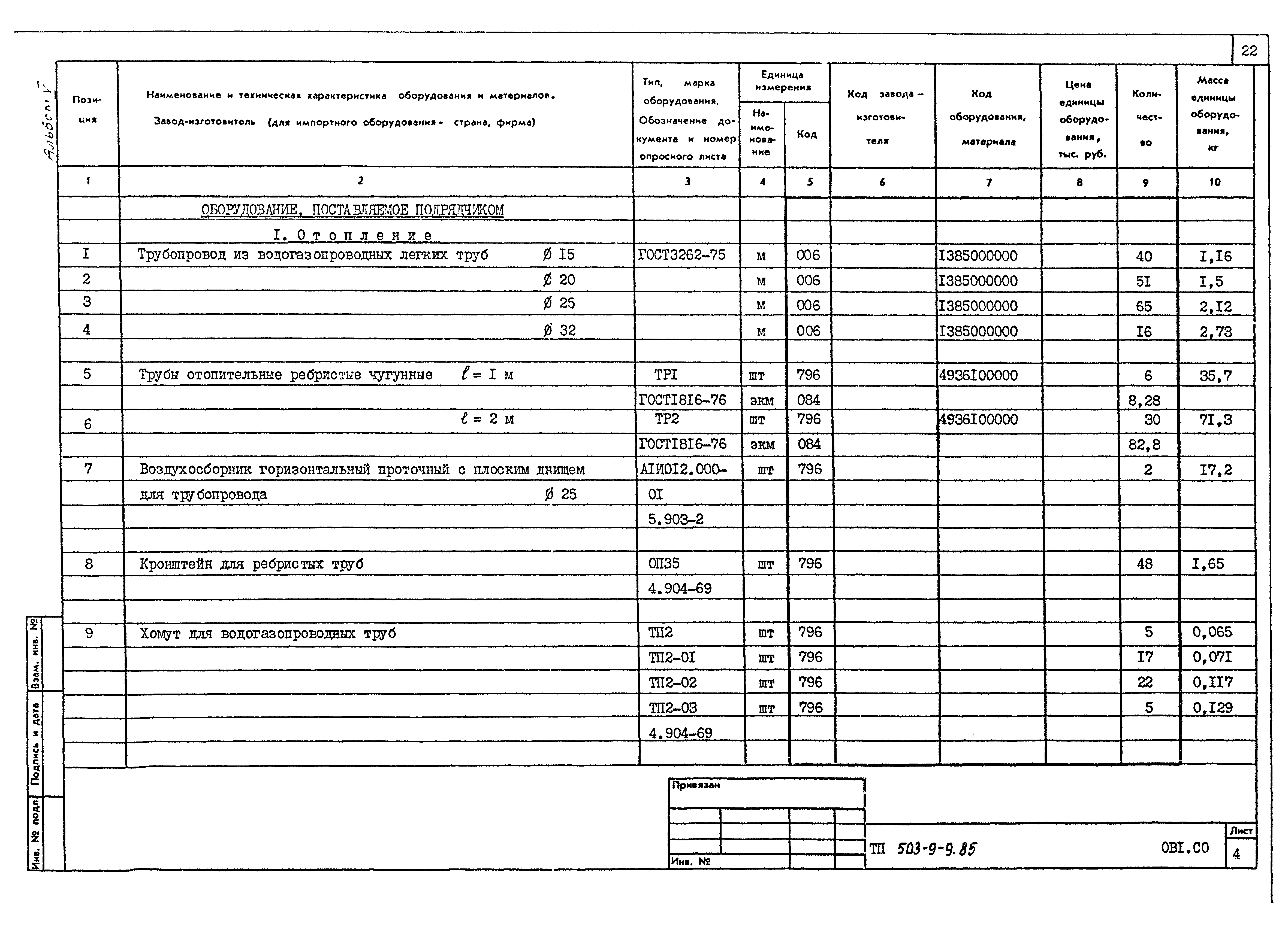 Типовой проект 503-9-9.85