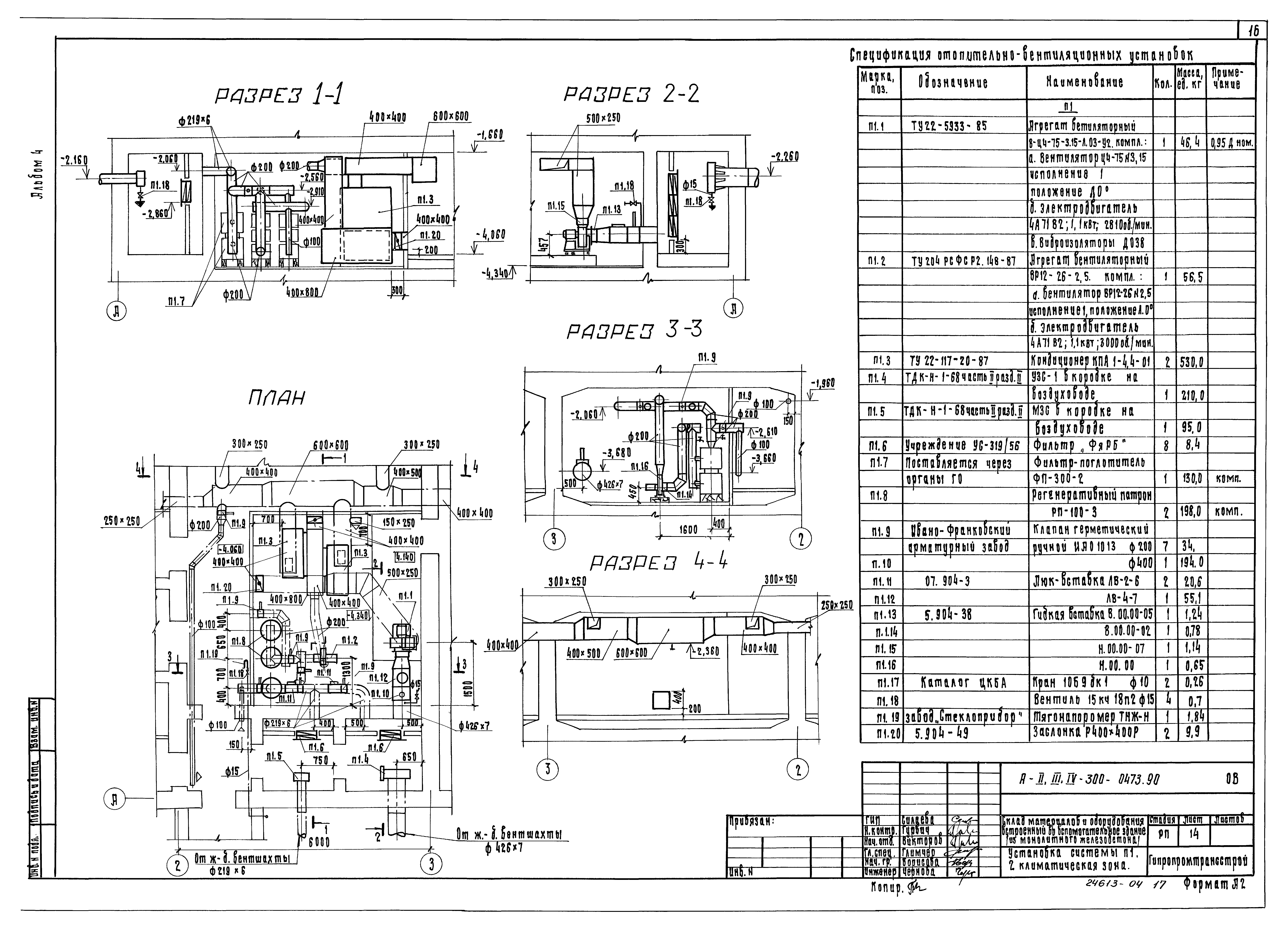 Типовые проектные решения А-II,III,IV-300-0472.90