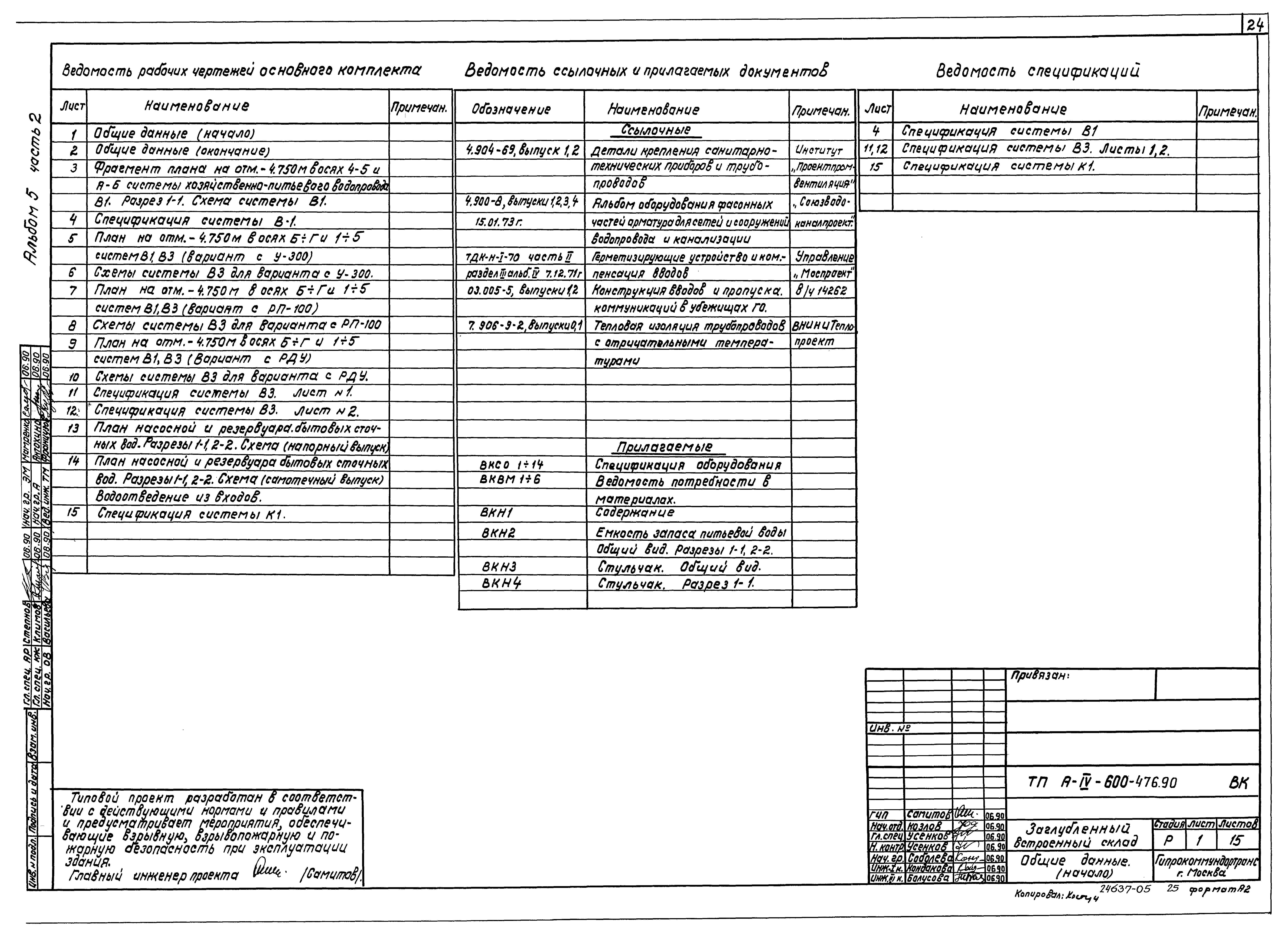 Типовой проект А-IV-600-476.90