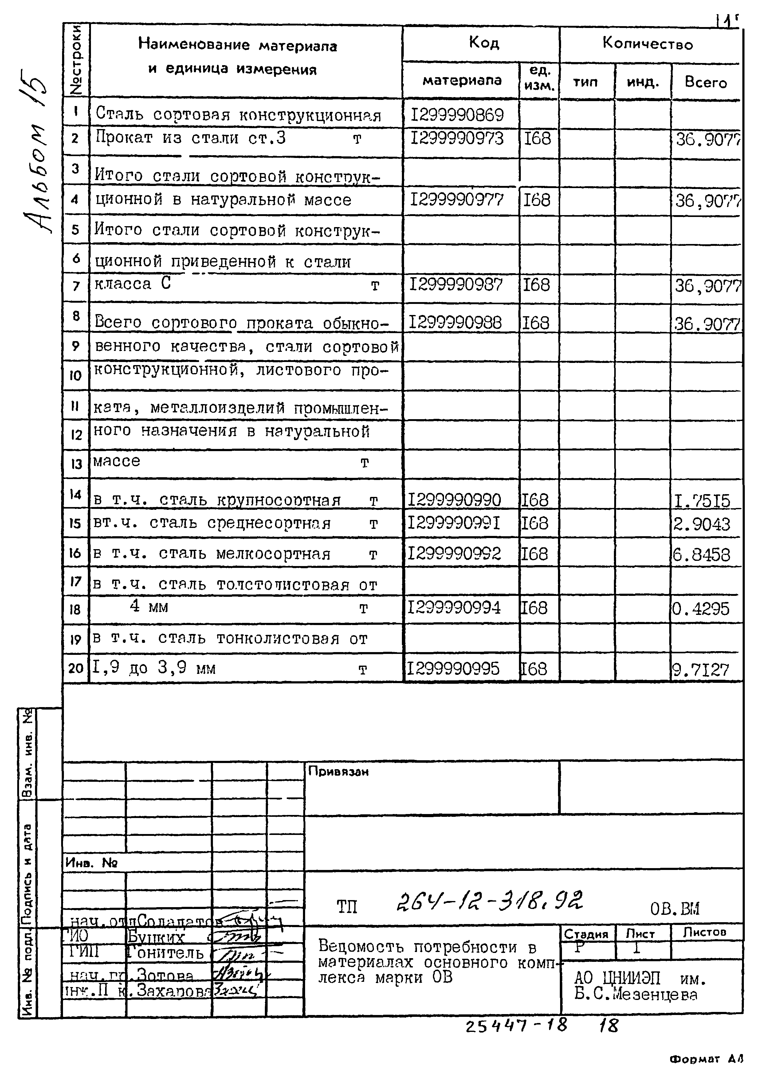 Типовой проект 264-12-318.92