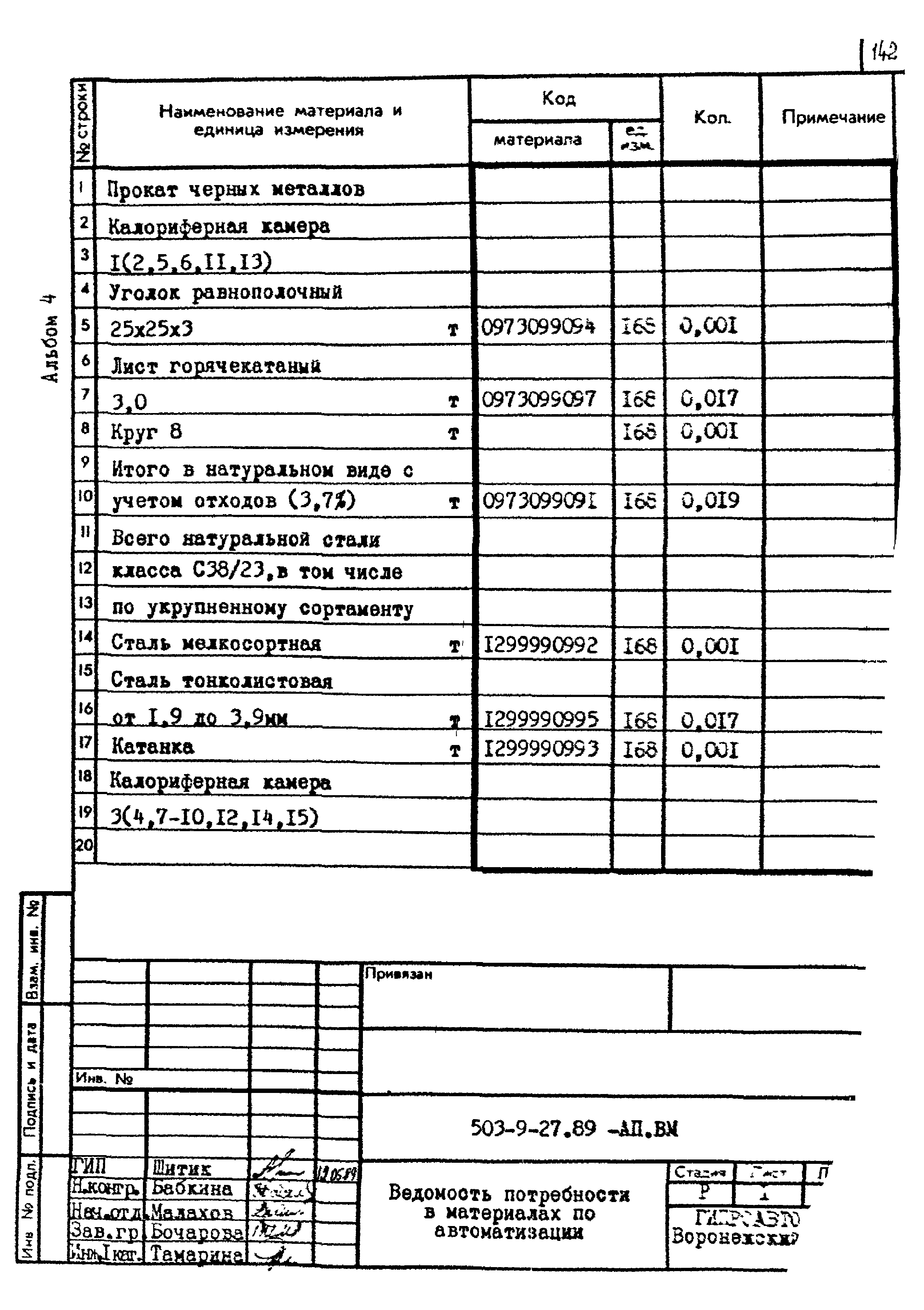 Типовой проект 503-9-27.89