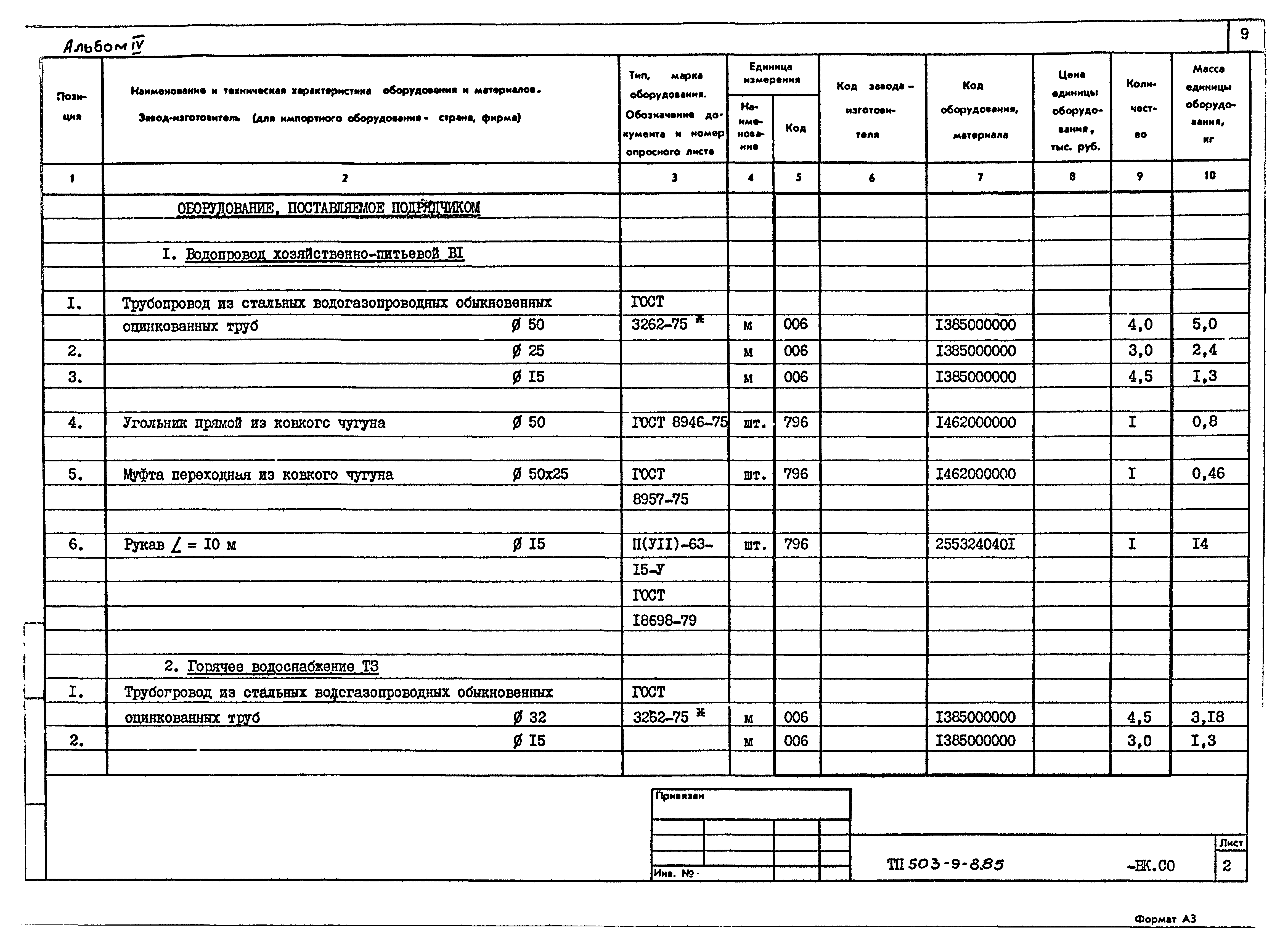 Типовой проект 503-9-8.85