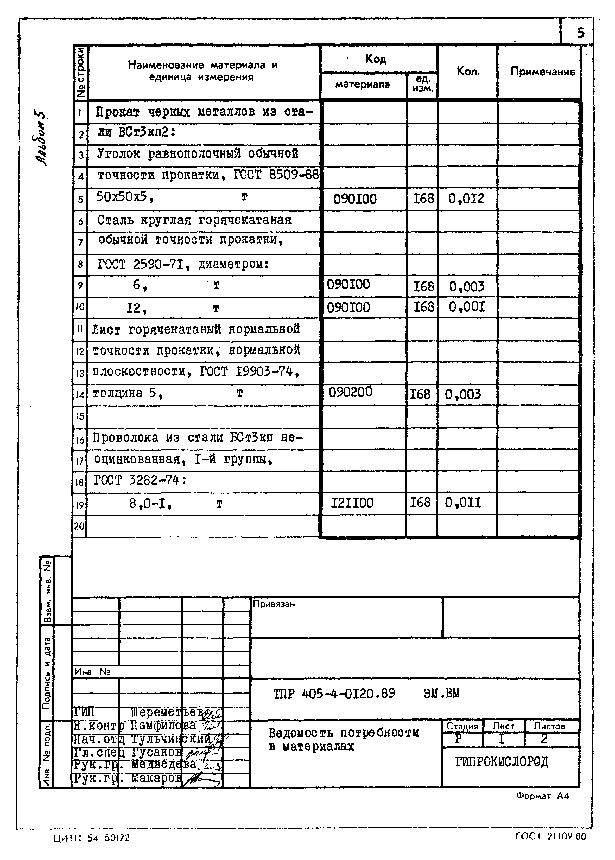 Типовые проектные решения 405-4-0120.89