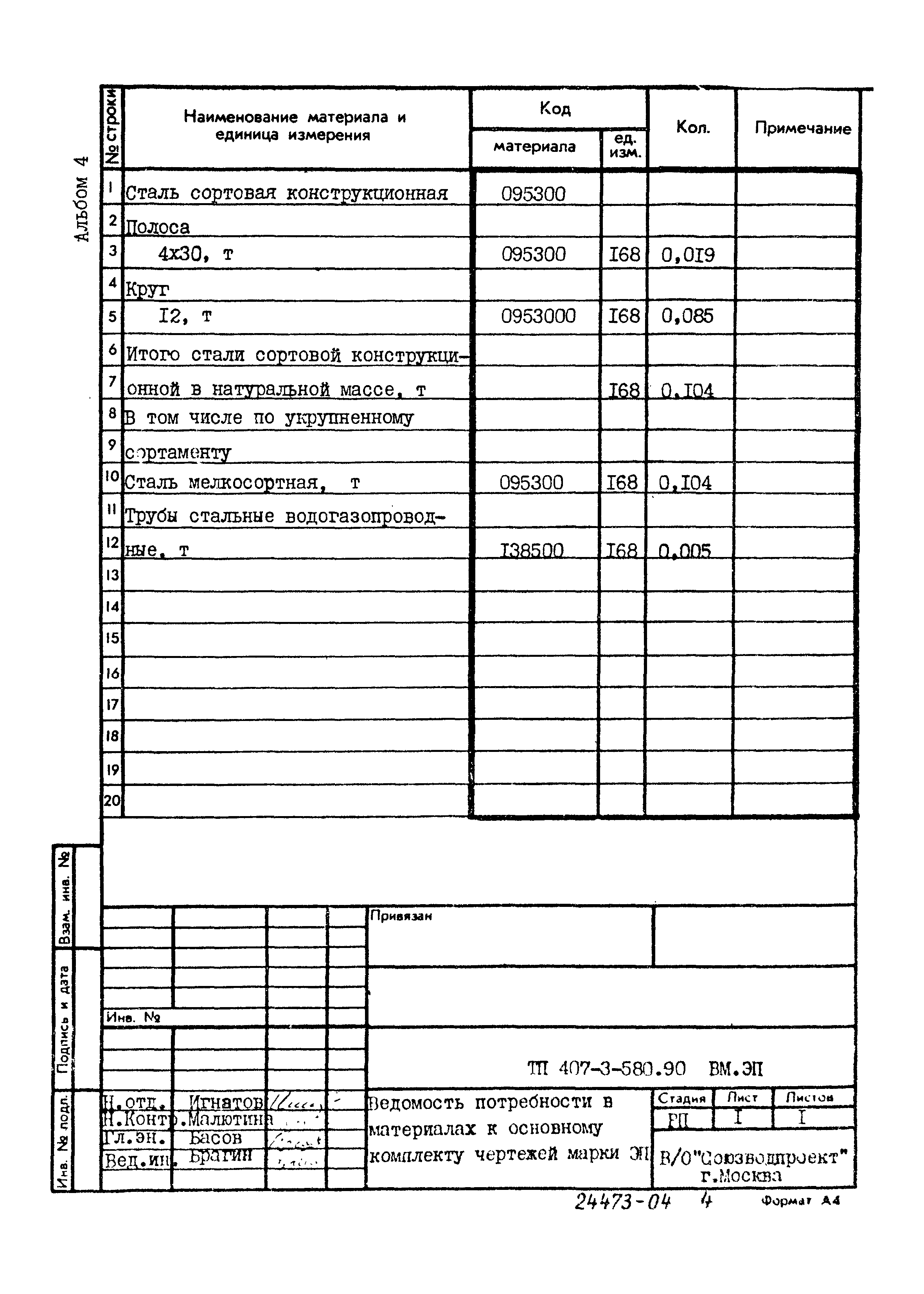 Типовой проект 407-3-580.90