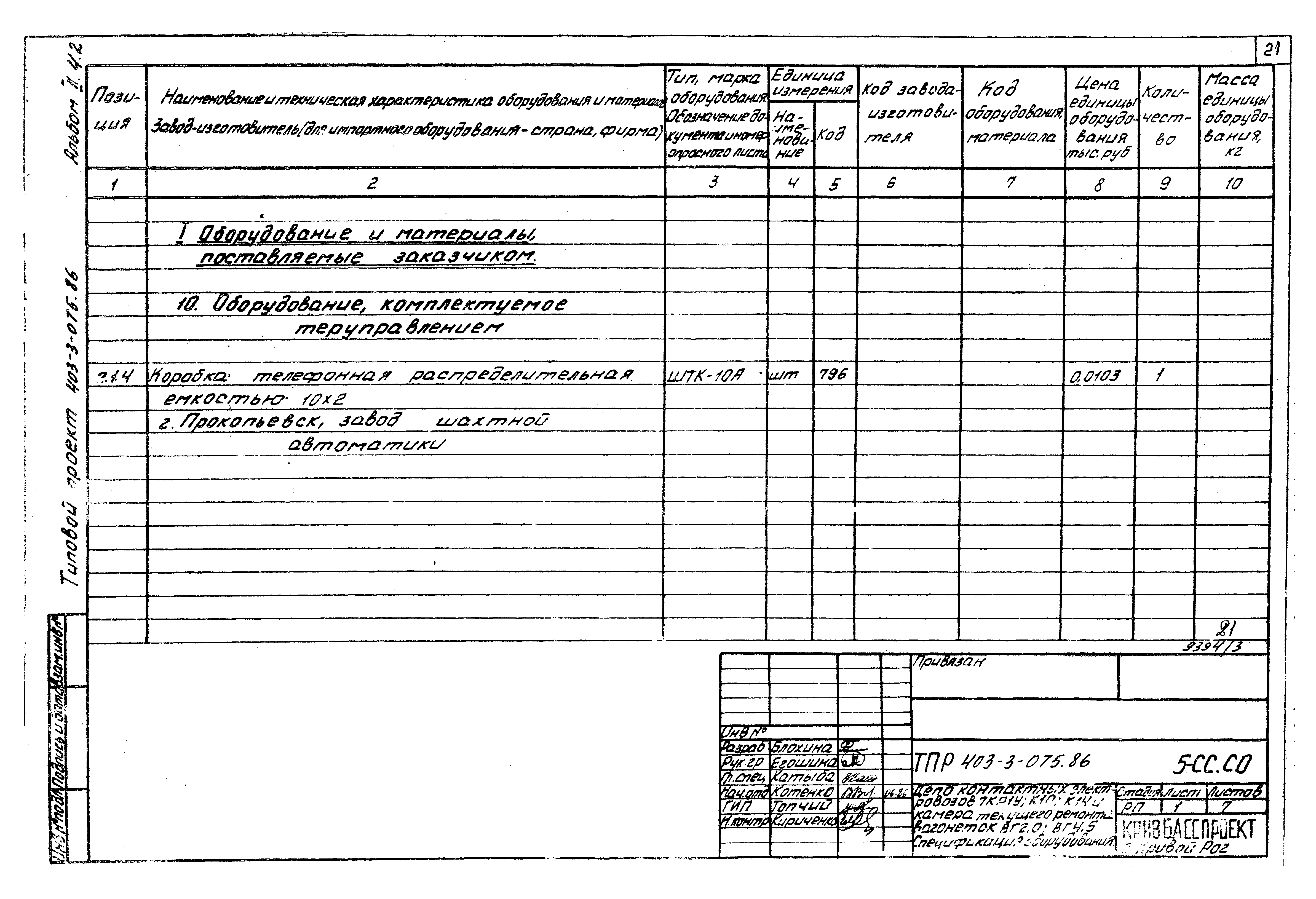 Типовые проектные решения 403-3-075.86