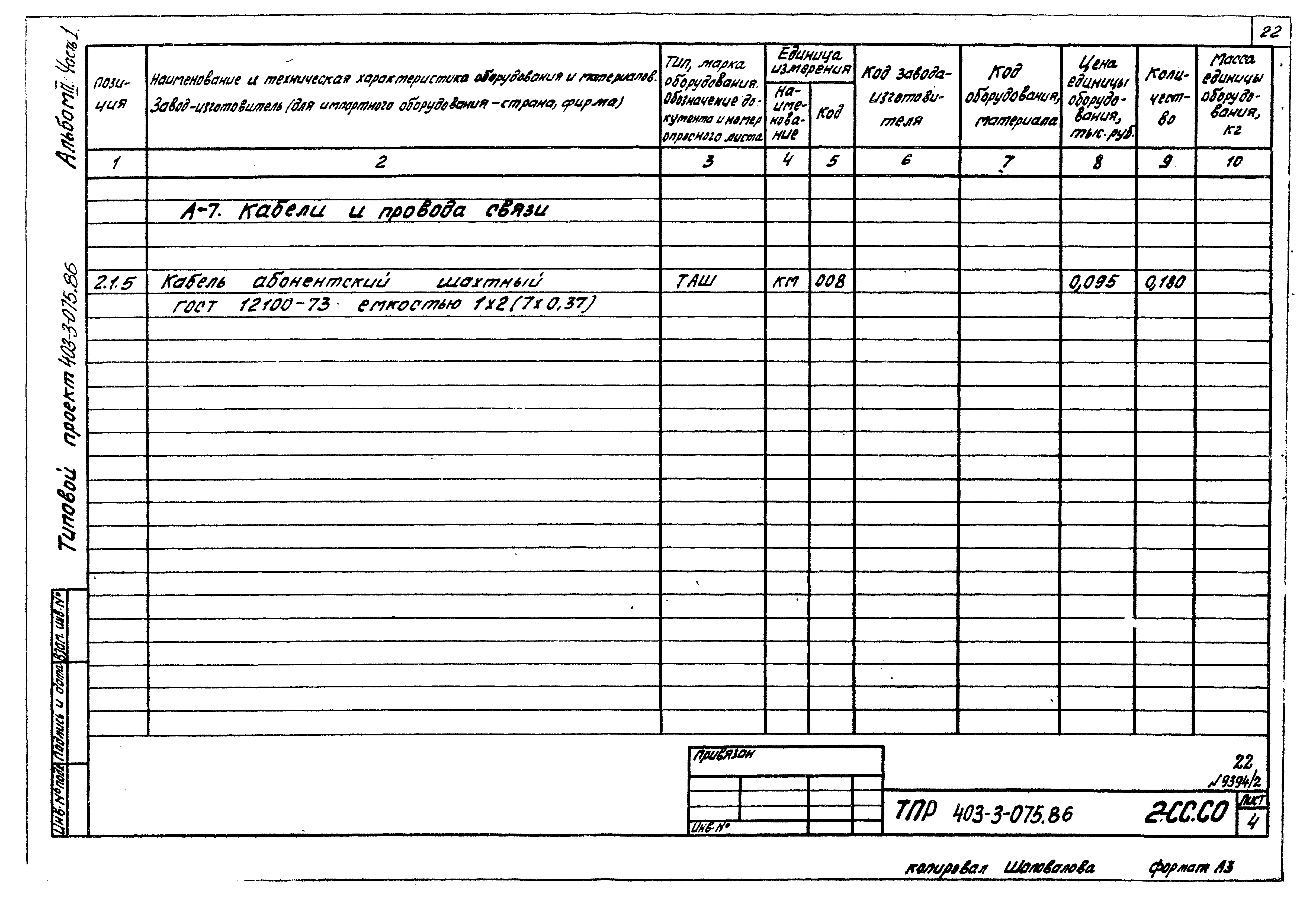 Типовые проектные решения 403-3-075.86