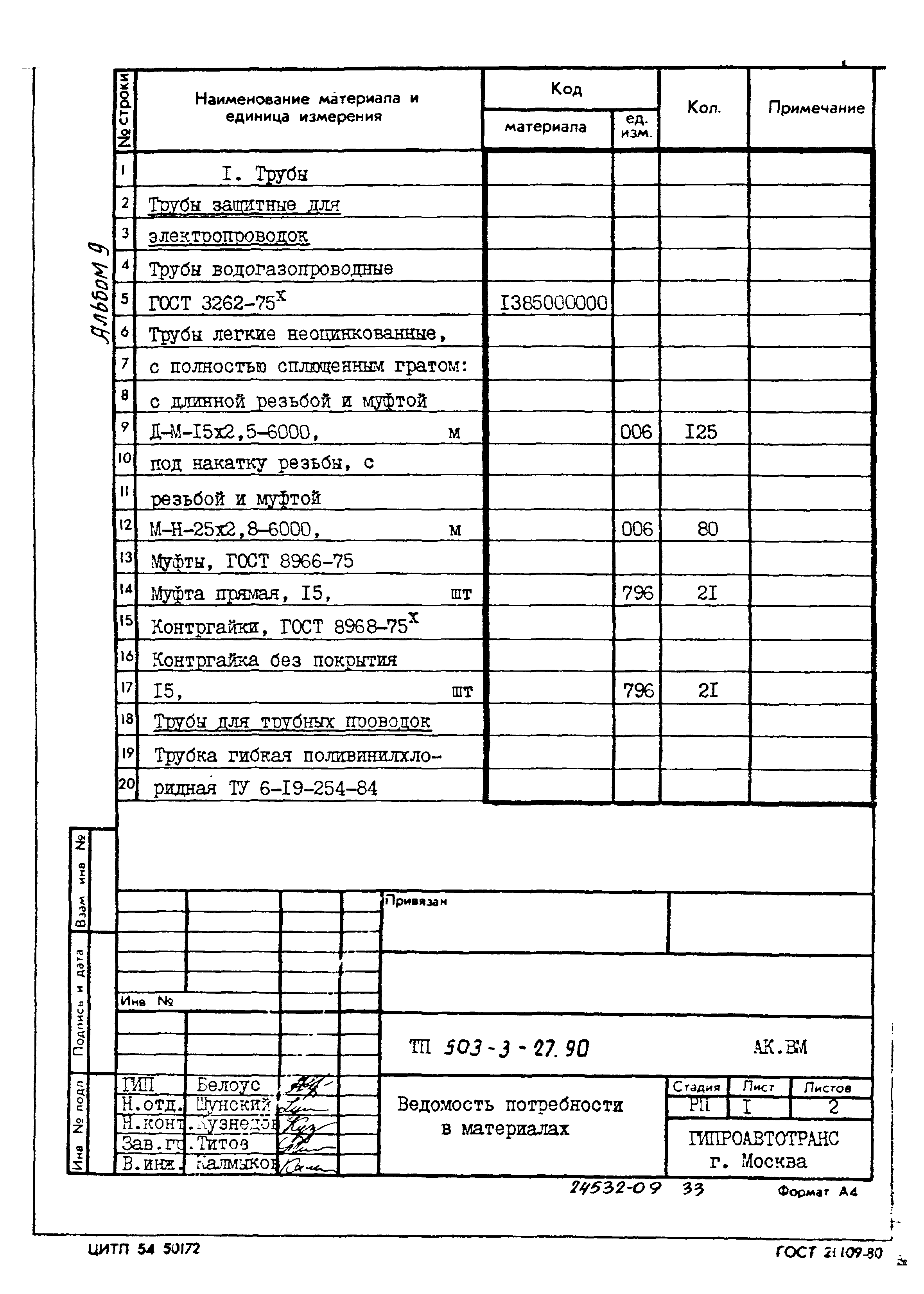 Типовой проект 503-3-27.90