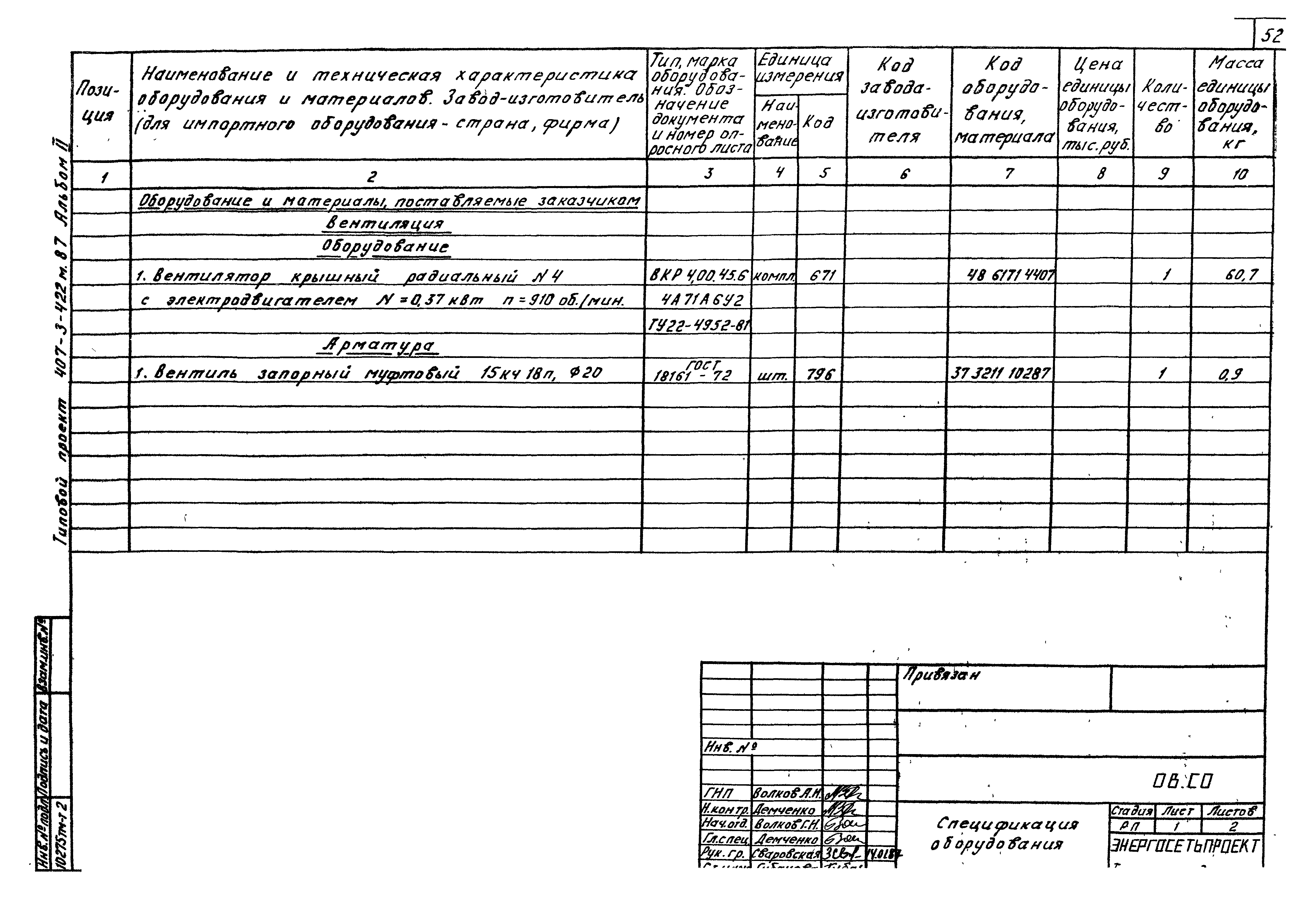 Типовой проект 407-3-422м.87