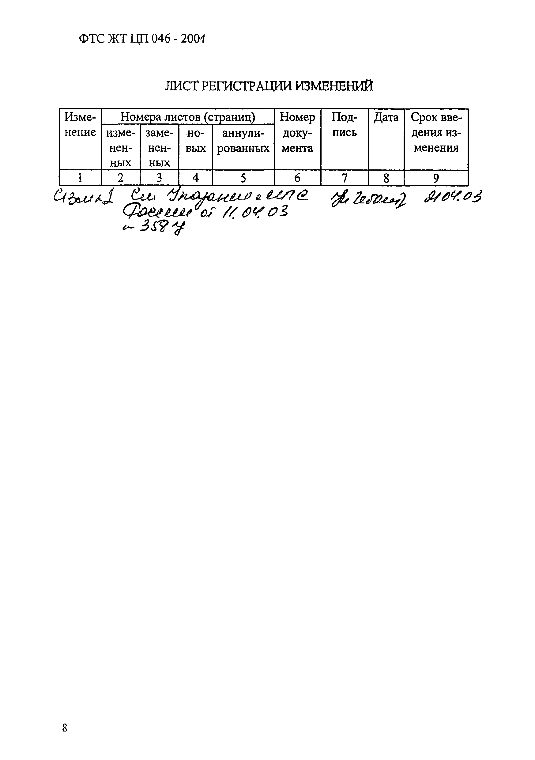 ФТС ЖТ ЦП 046-2001