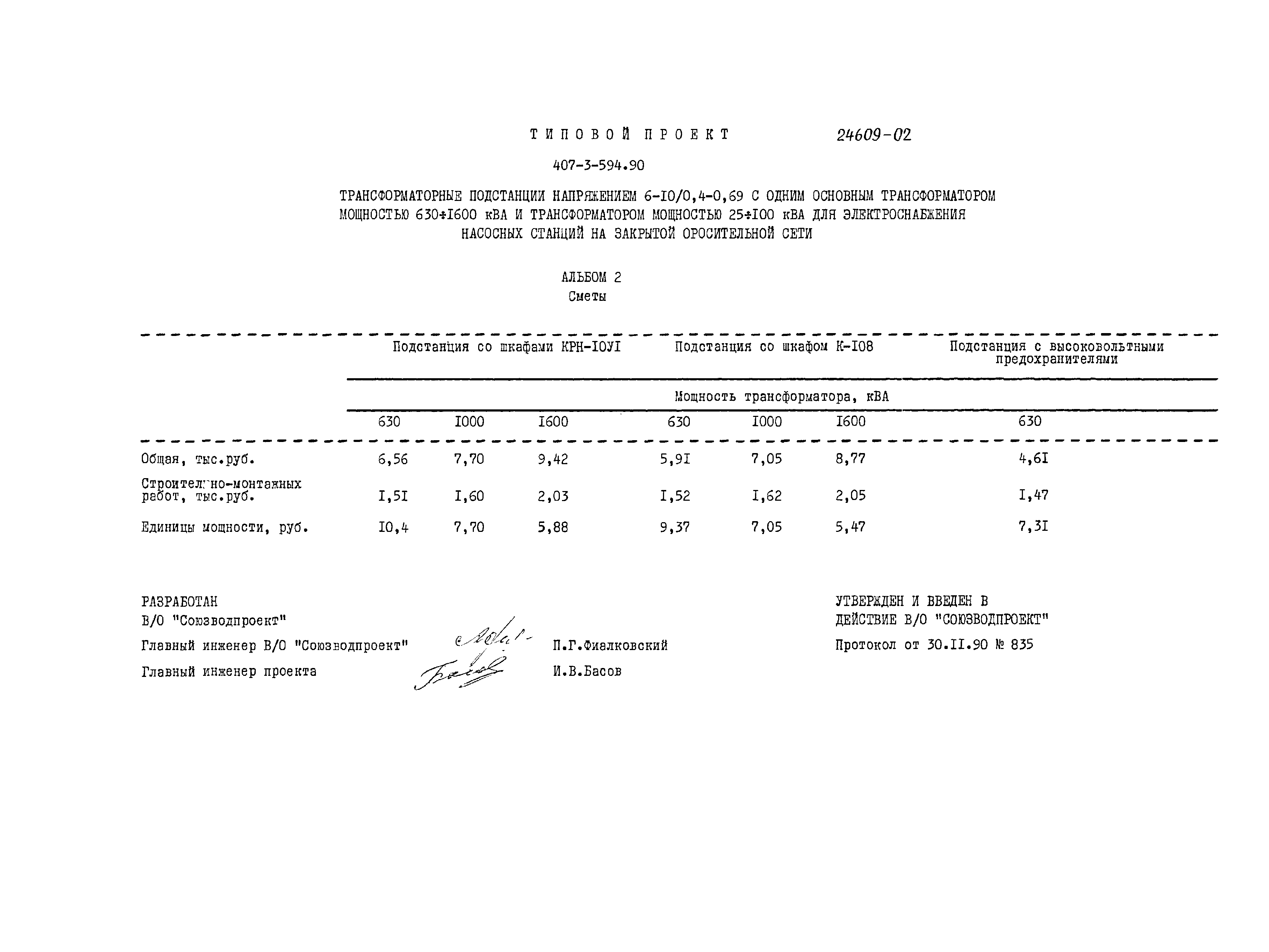 Типовой проект 407-3-594.90