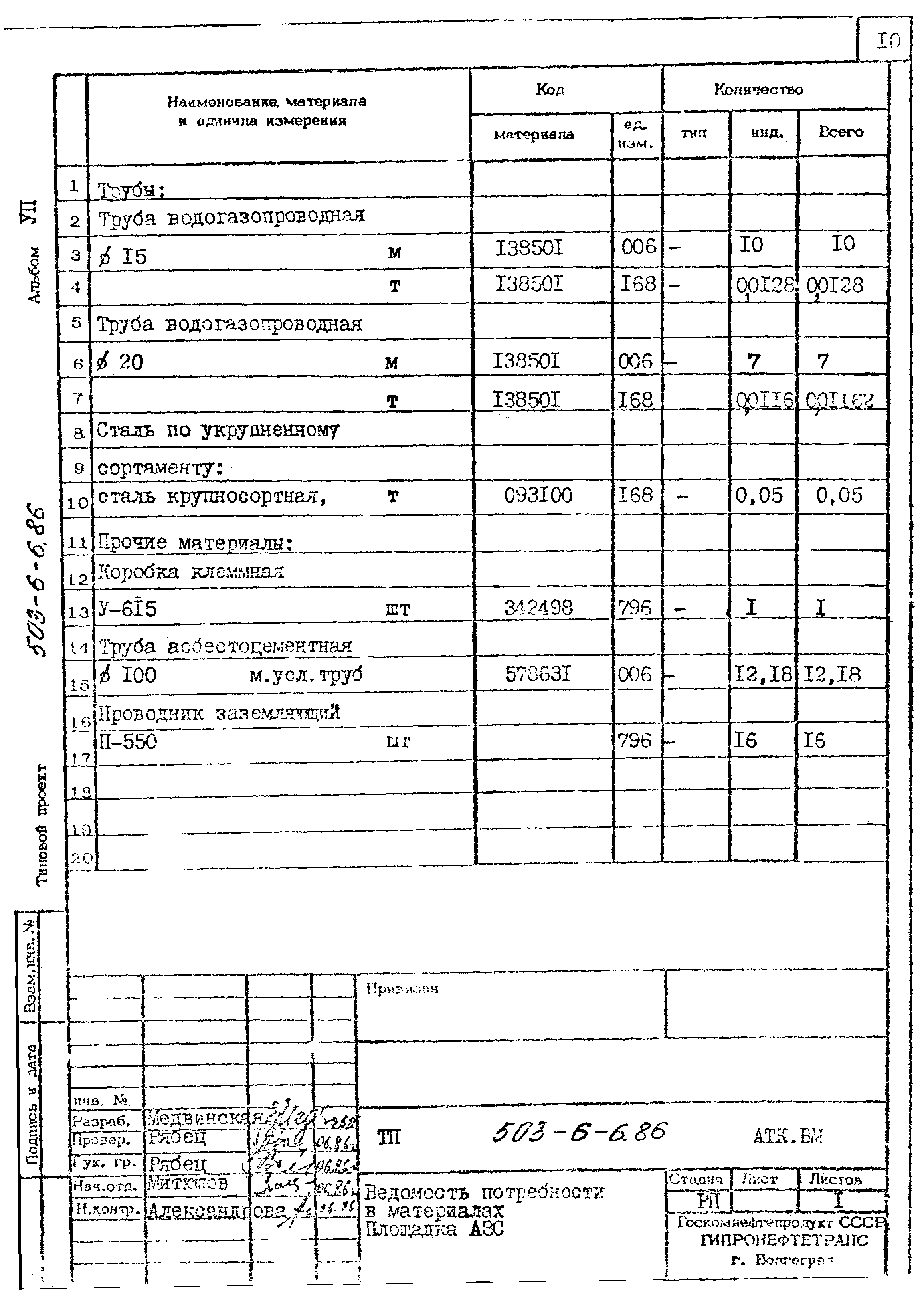 Типовой проект 503-6-6.86