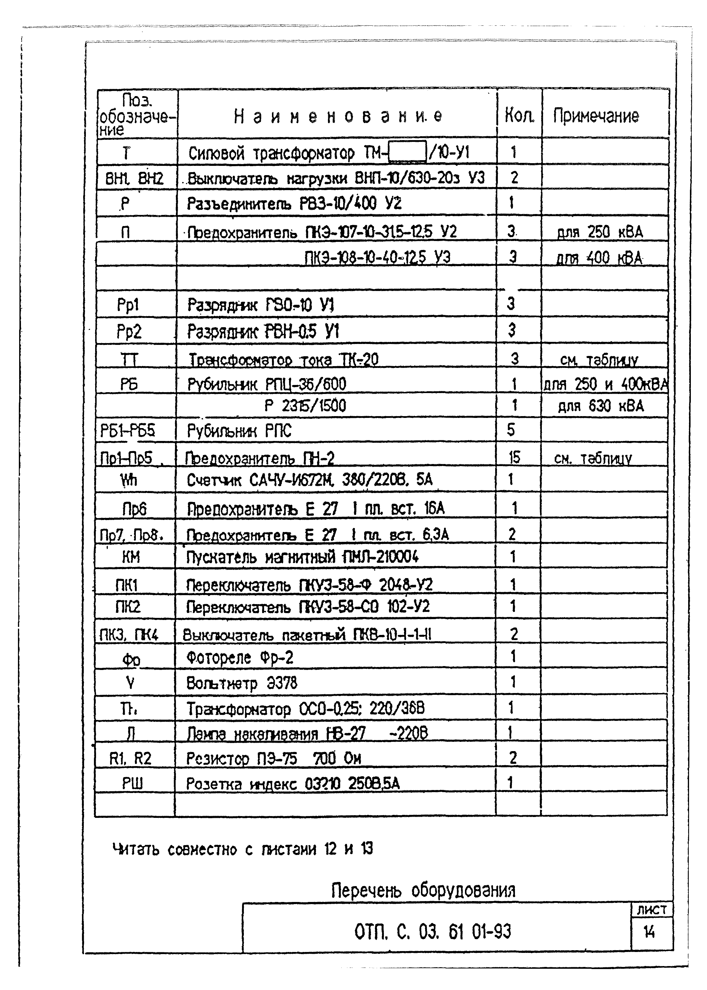 Типовой проект ОТП.С.03.61.01-93