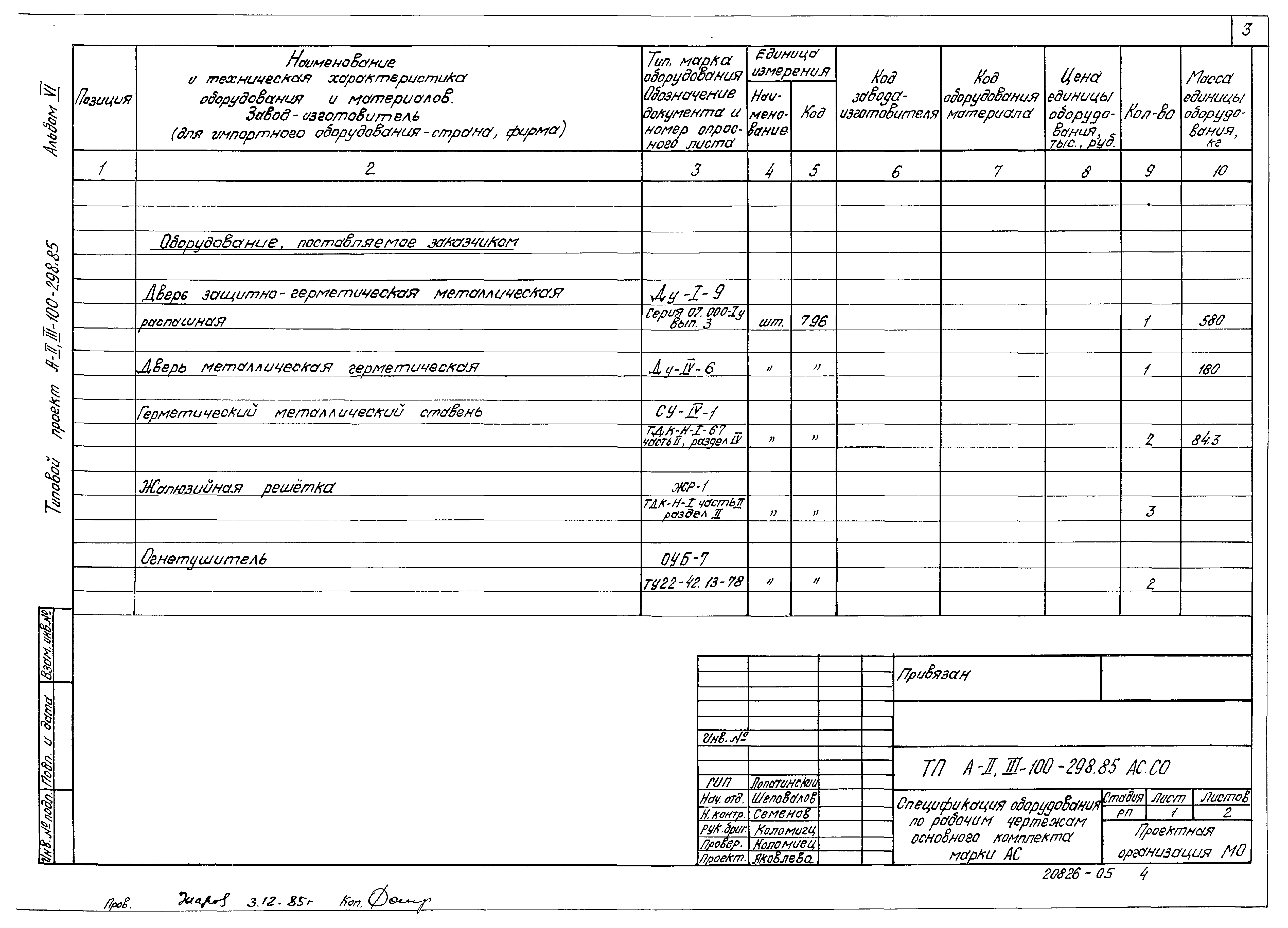 Типовой проект А-II,III-100-298.85