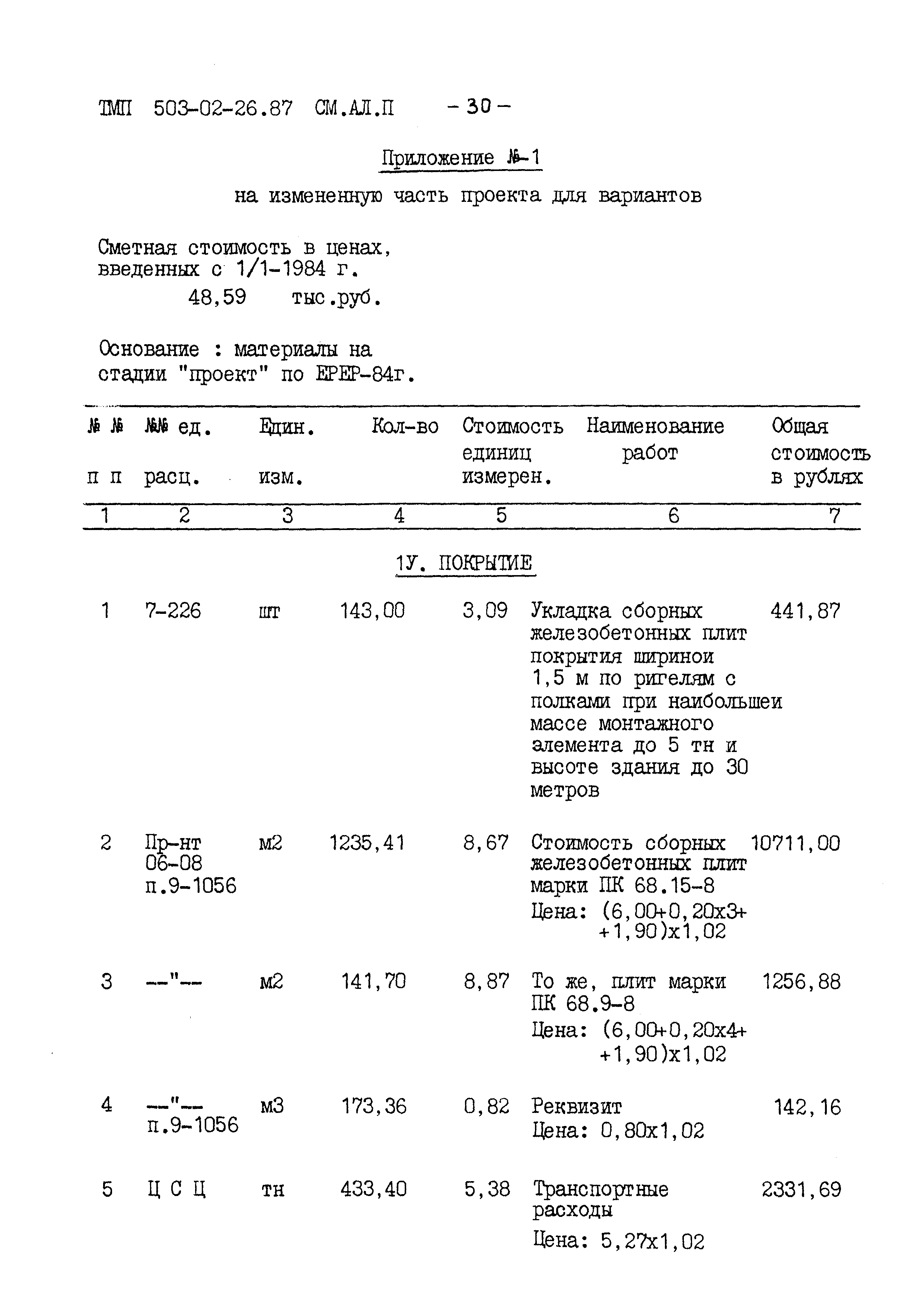 Типовые материалы для проектирования 503-02-26.87