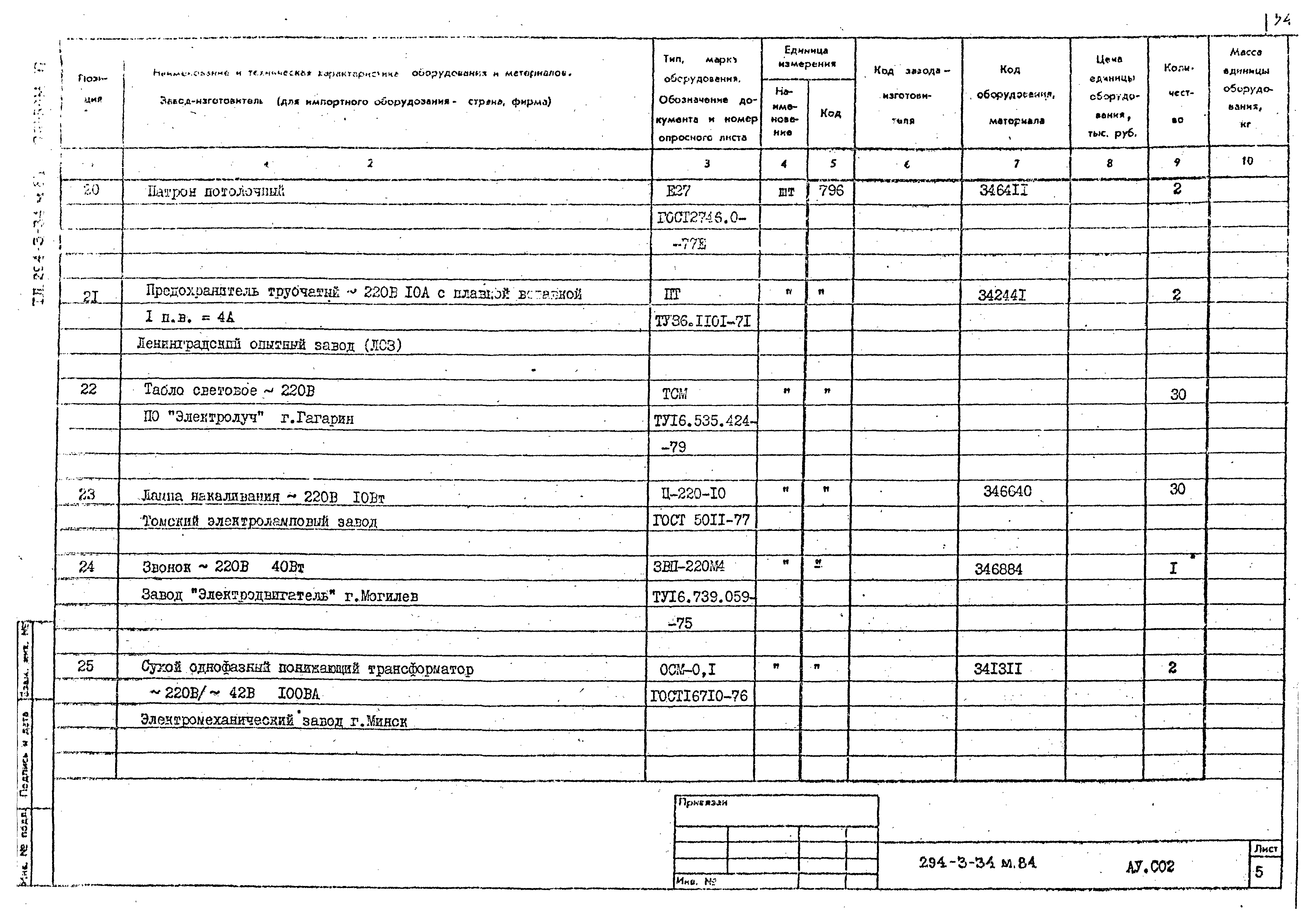 Типовой проект 294-3-34м.84