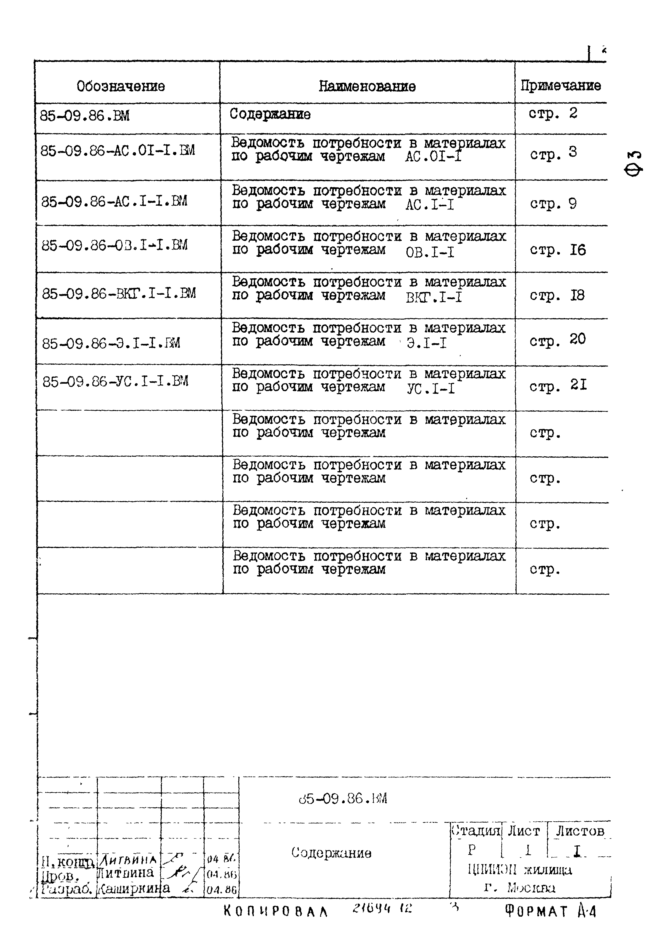 Типовой проект 85-09.86