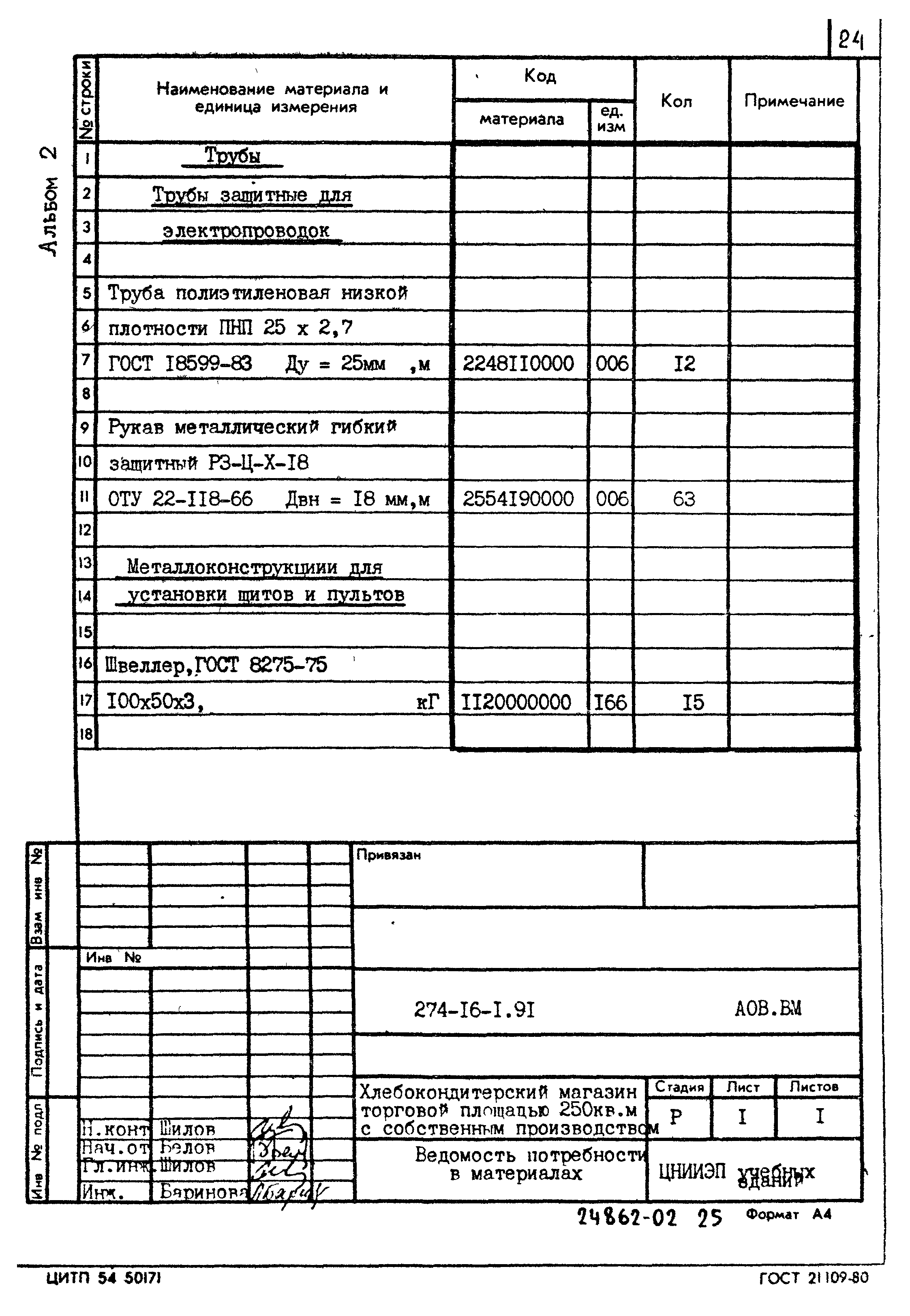 Типовой проект 274-16-1.91