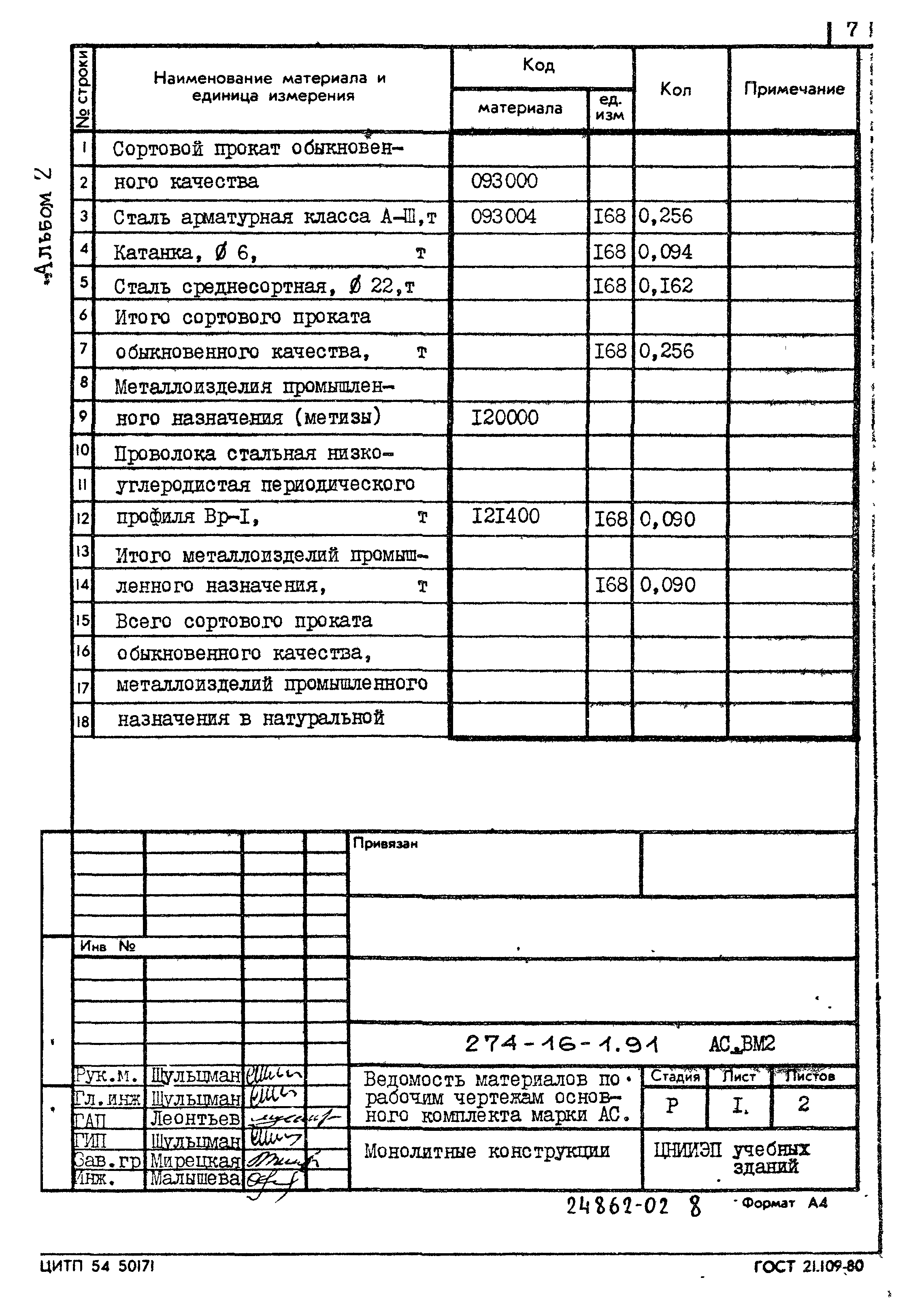 Типовой проект 274-16-1.91