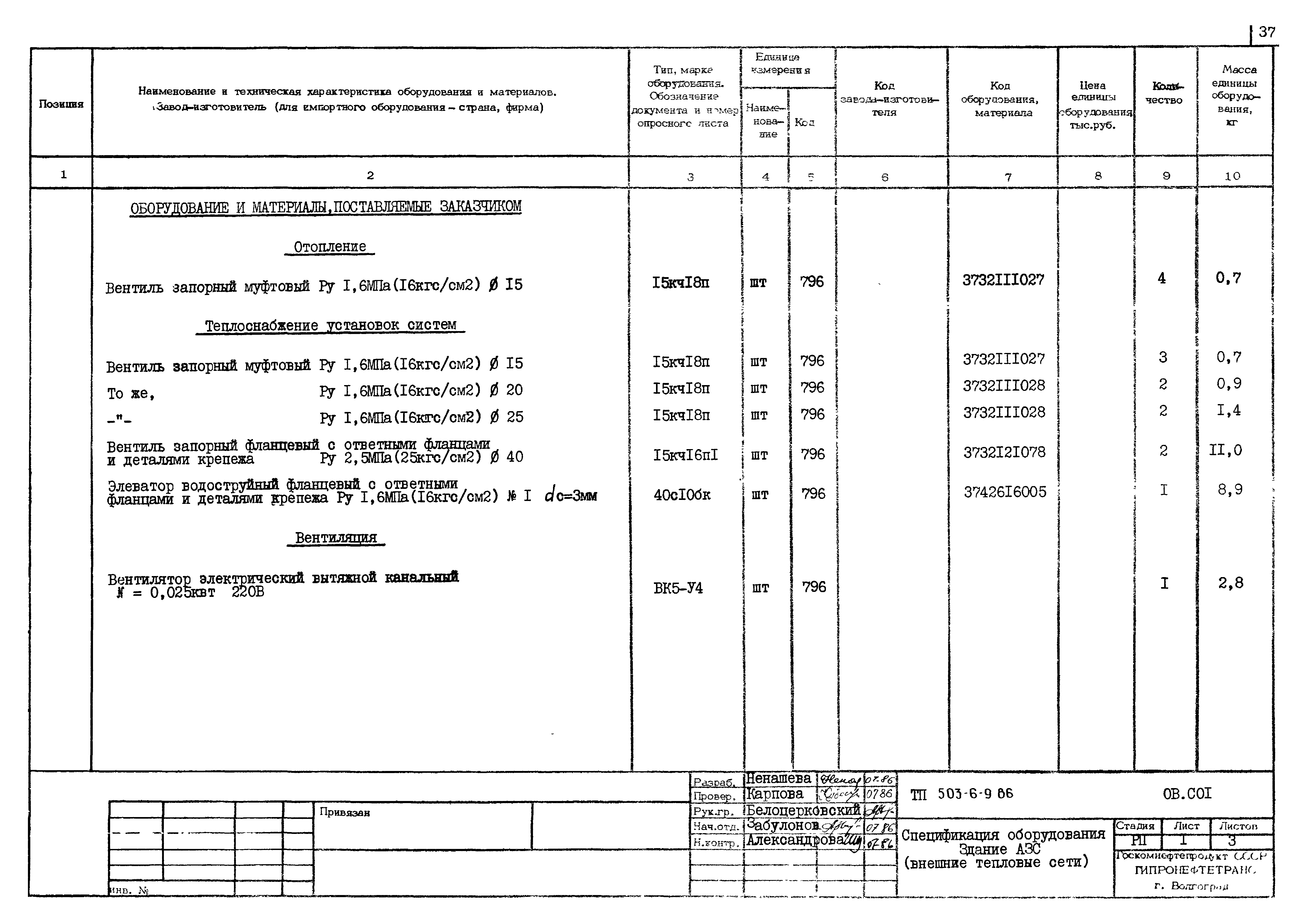 Типовой проект 503-6-9.86