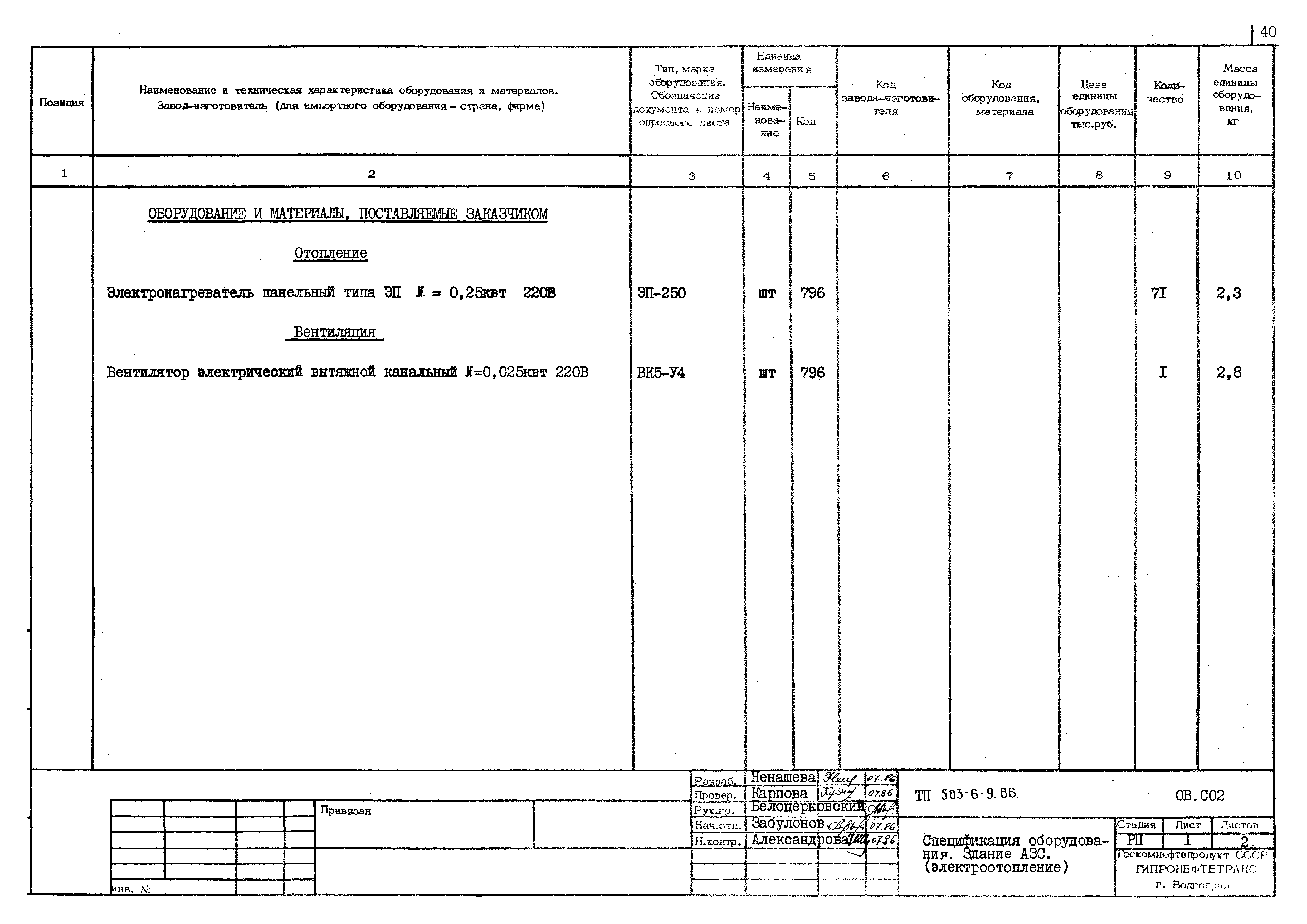 Типовой проект 503-6-9.86