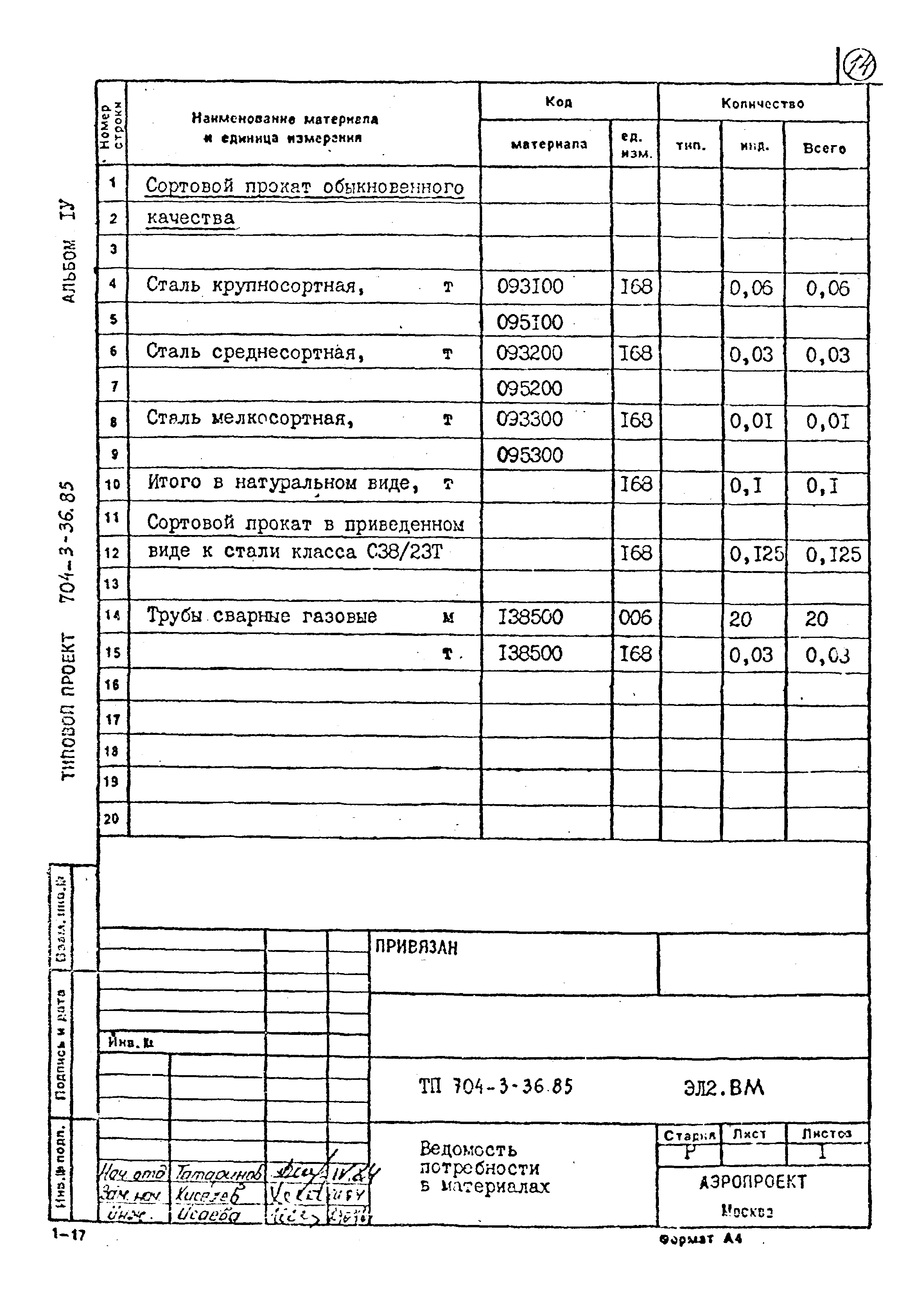 Типовой проект 704-3-36.85