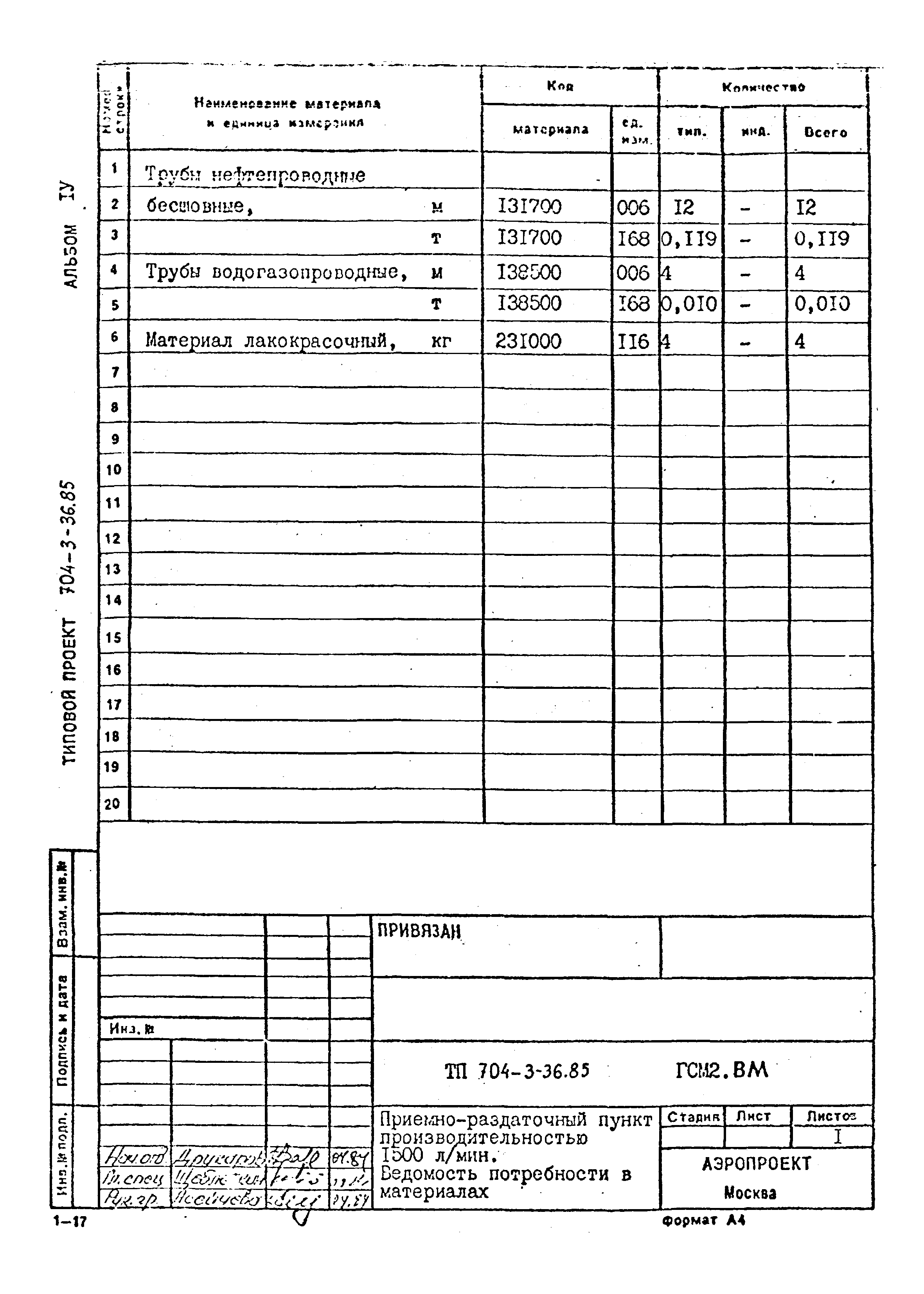 Типовой проект 704-3-36.85