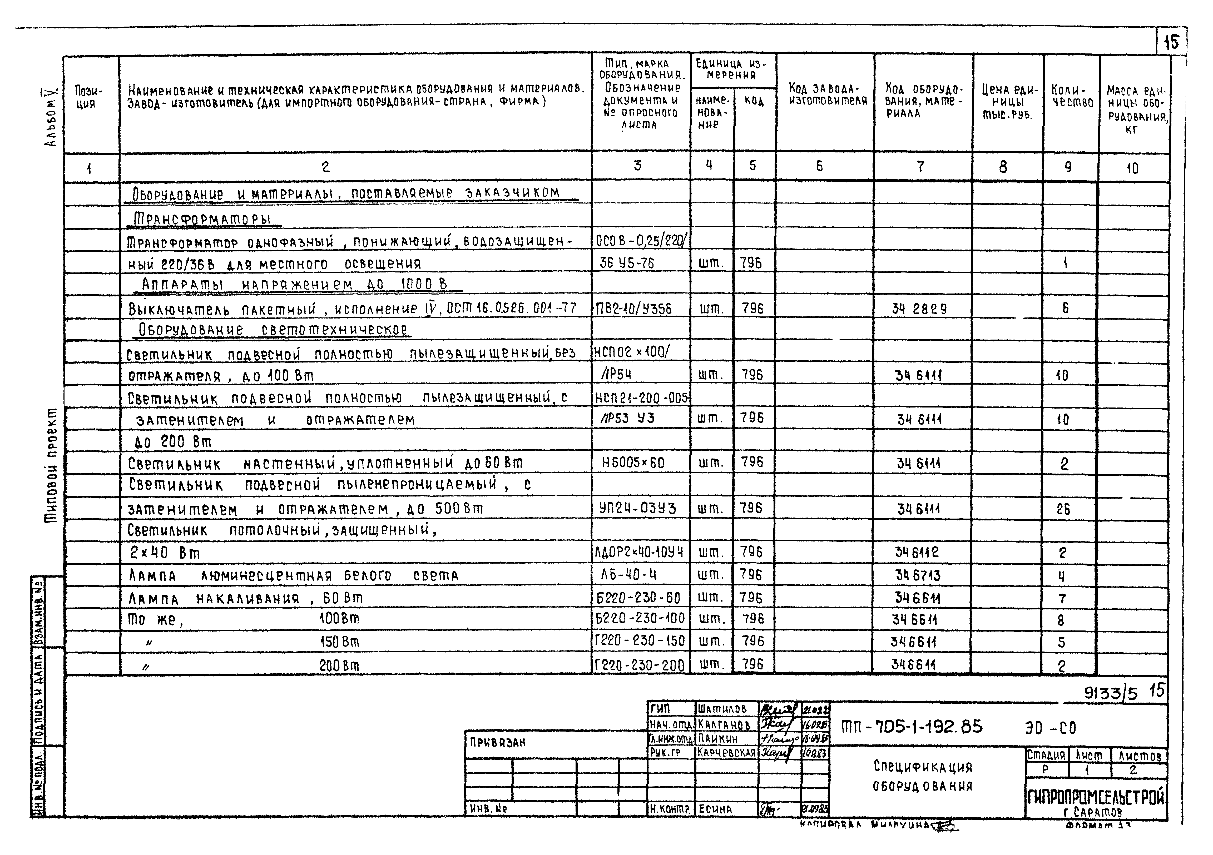 Типовой проект 705-1-192.85