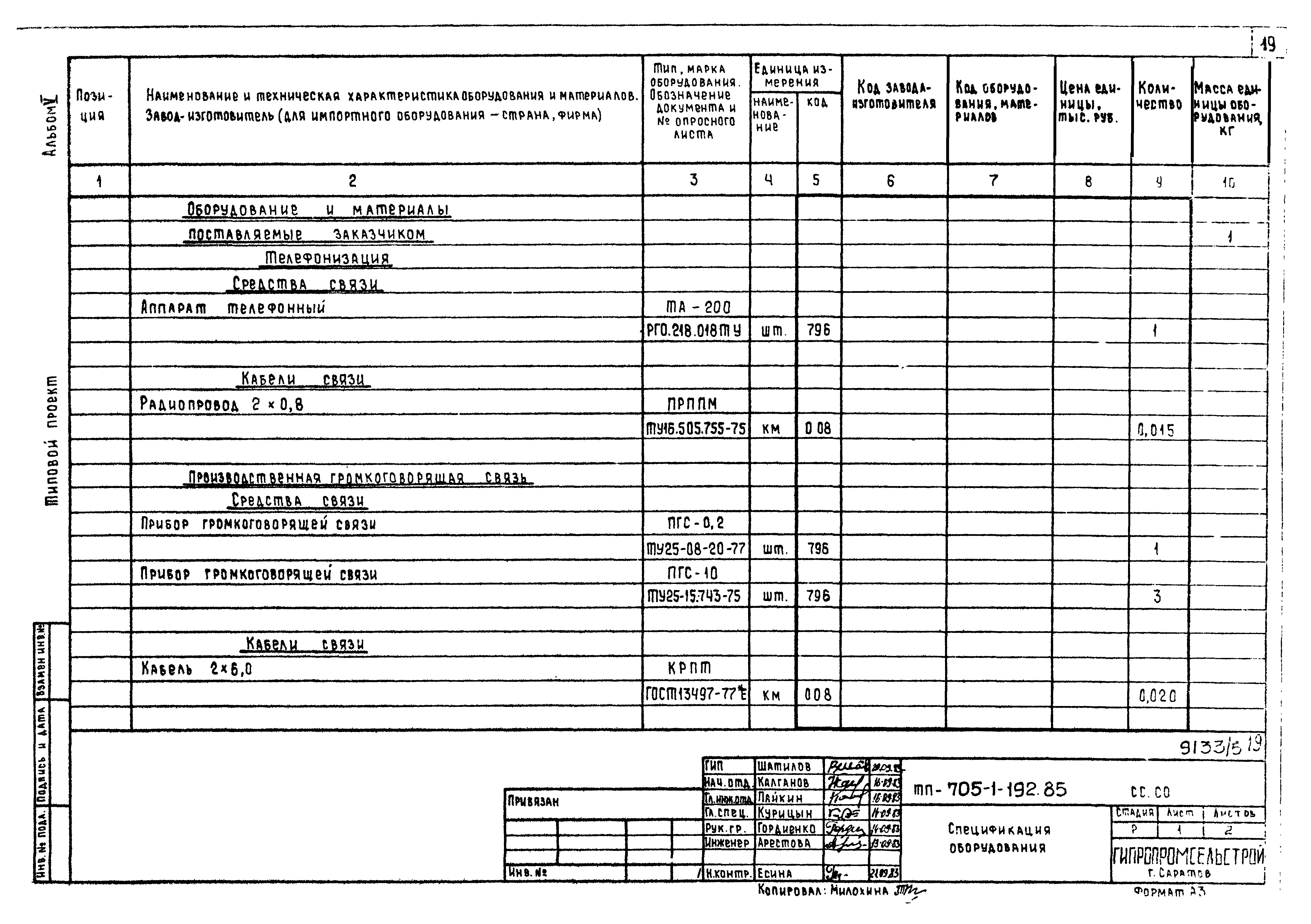 Типовой проект 705-1-192.85