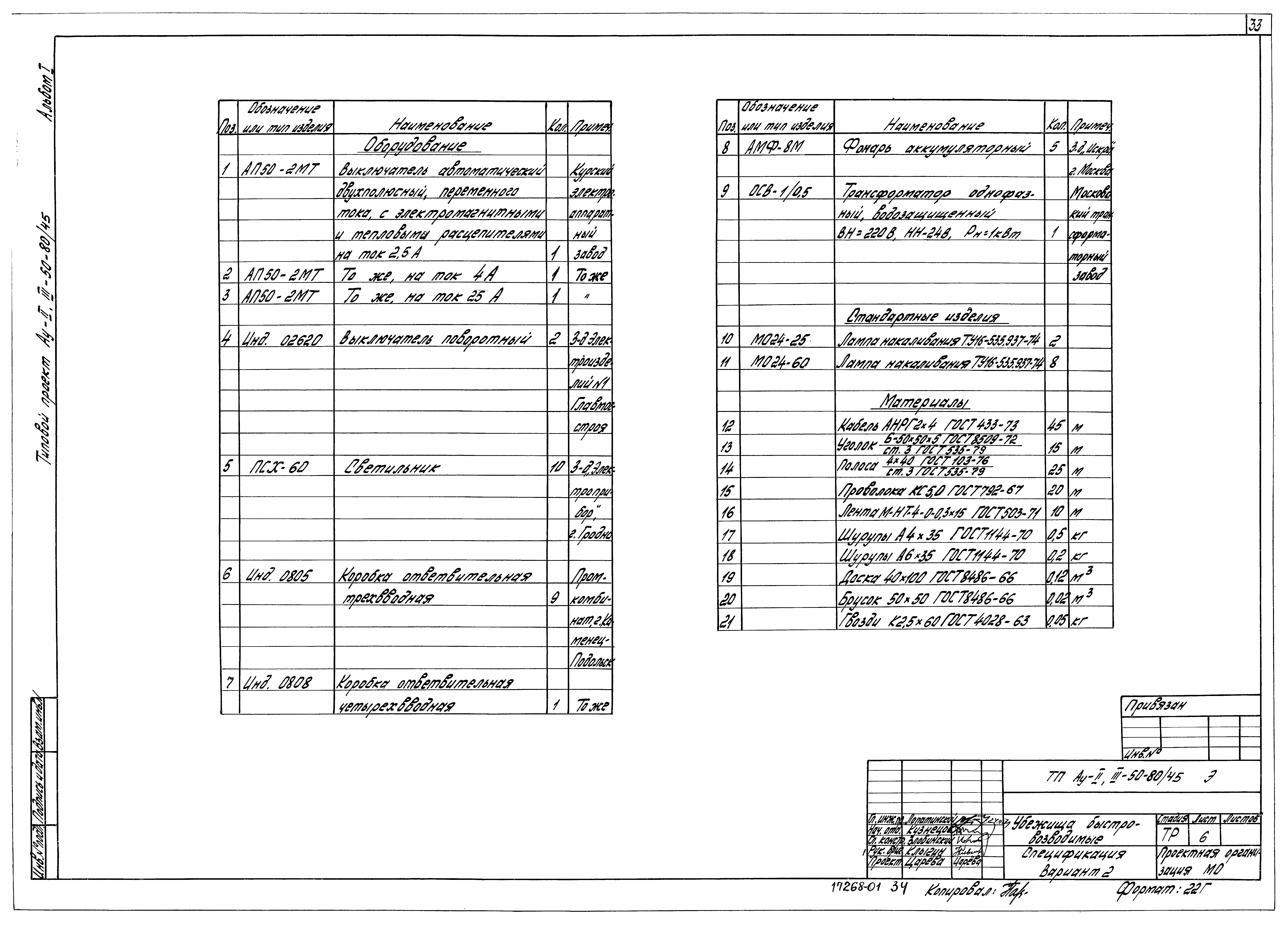 Типовой проект Ау-II,III-50-80/45