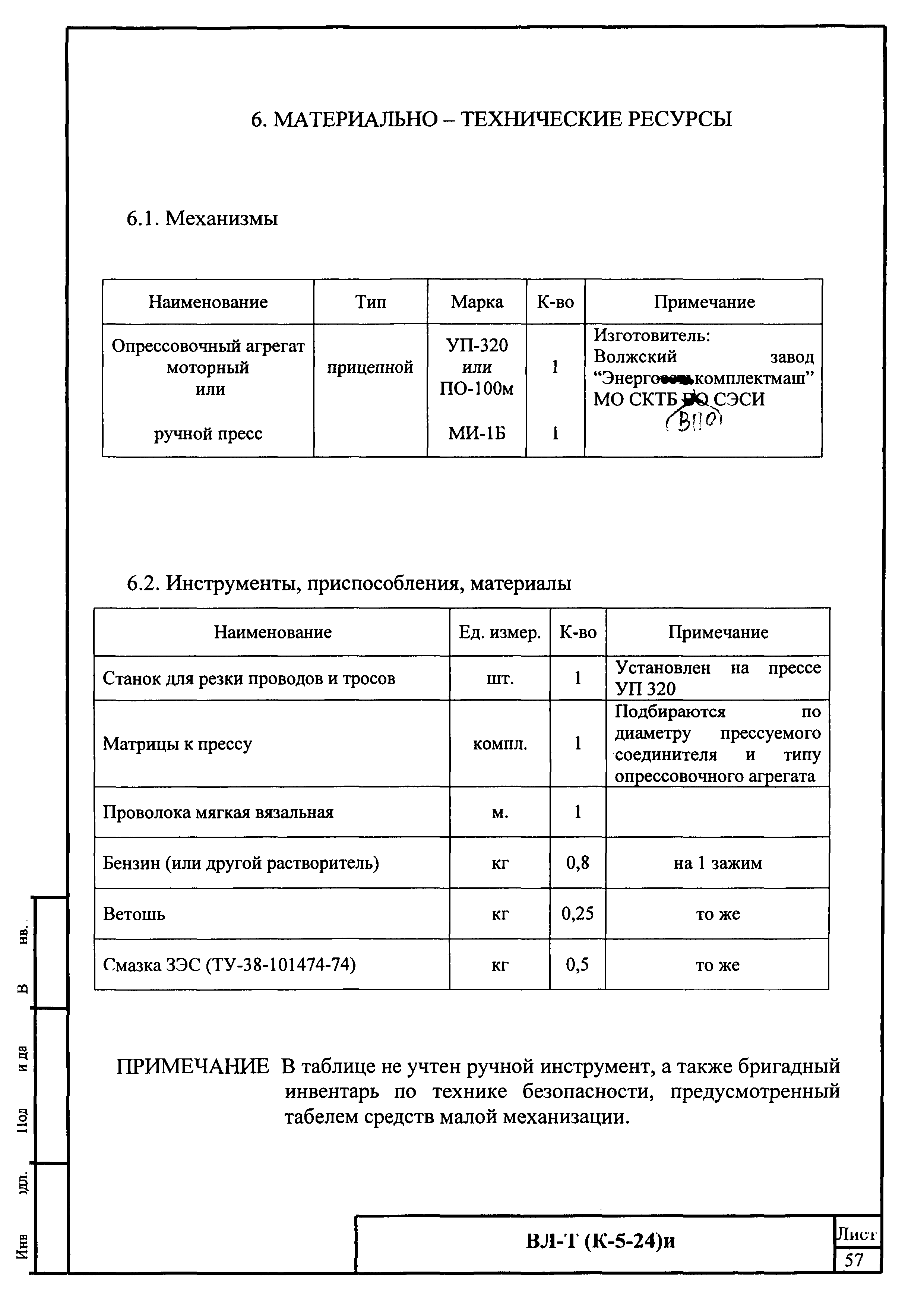 Технологическая карта К-5-24-6и