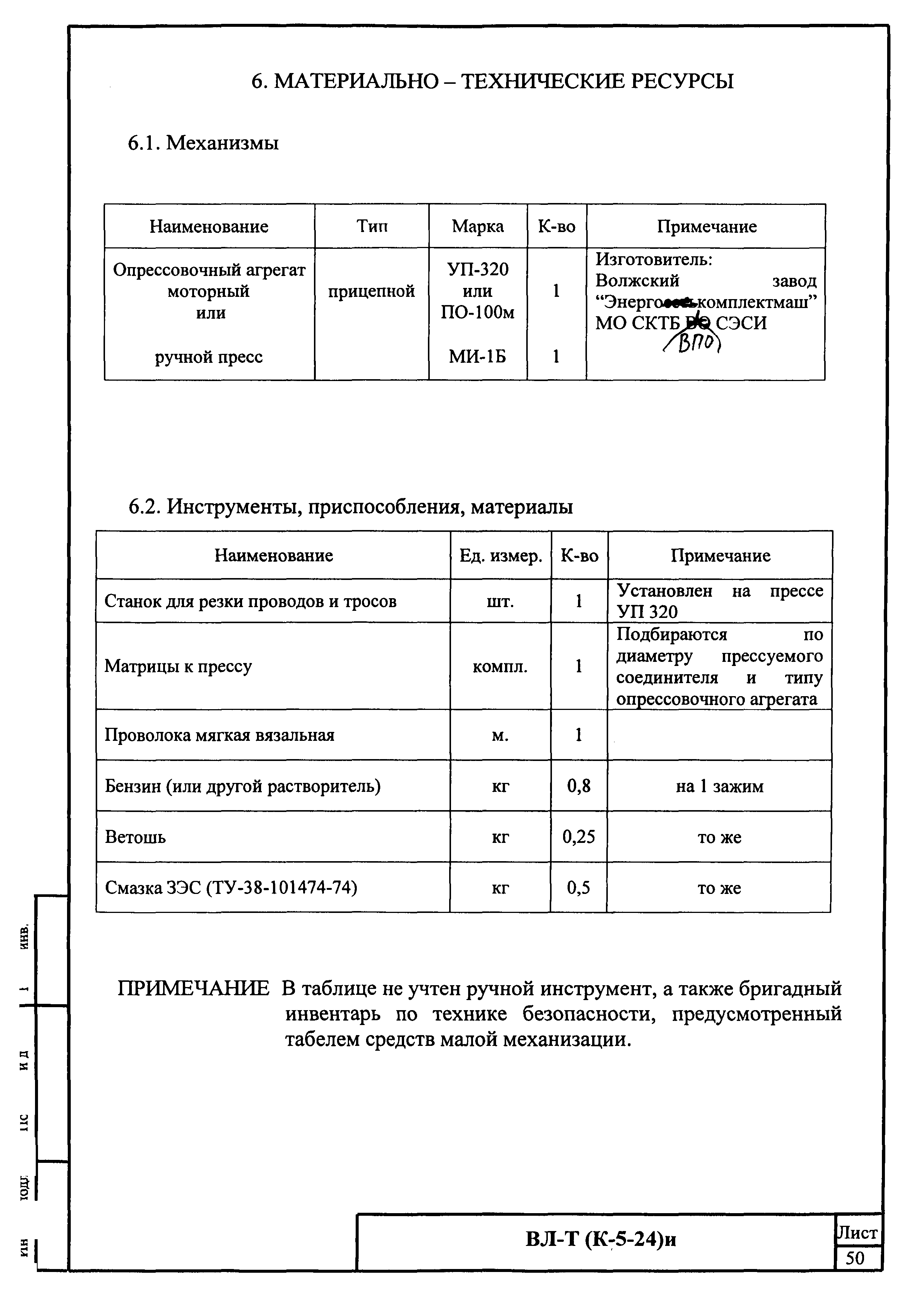 Технологическая карта К-5-24-5и