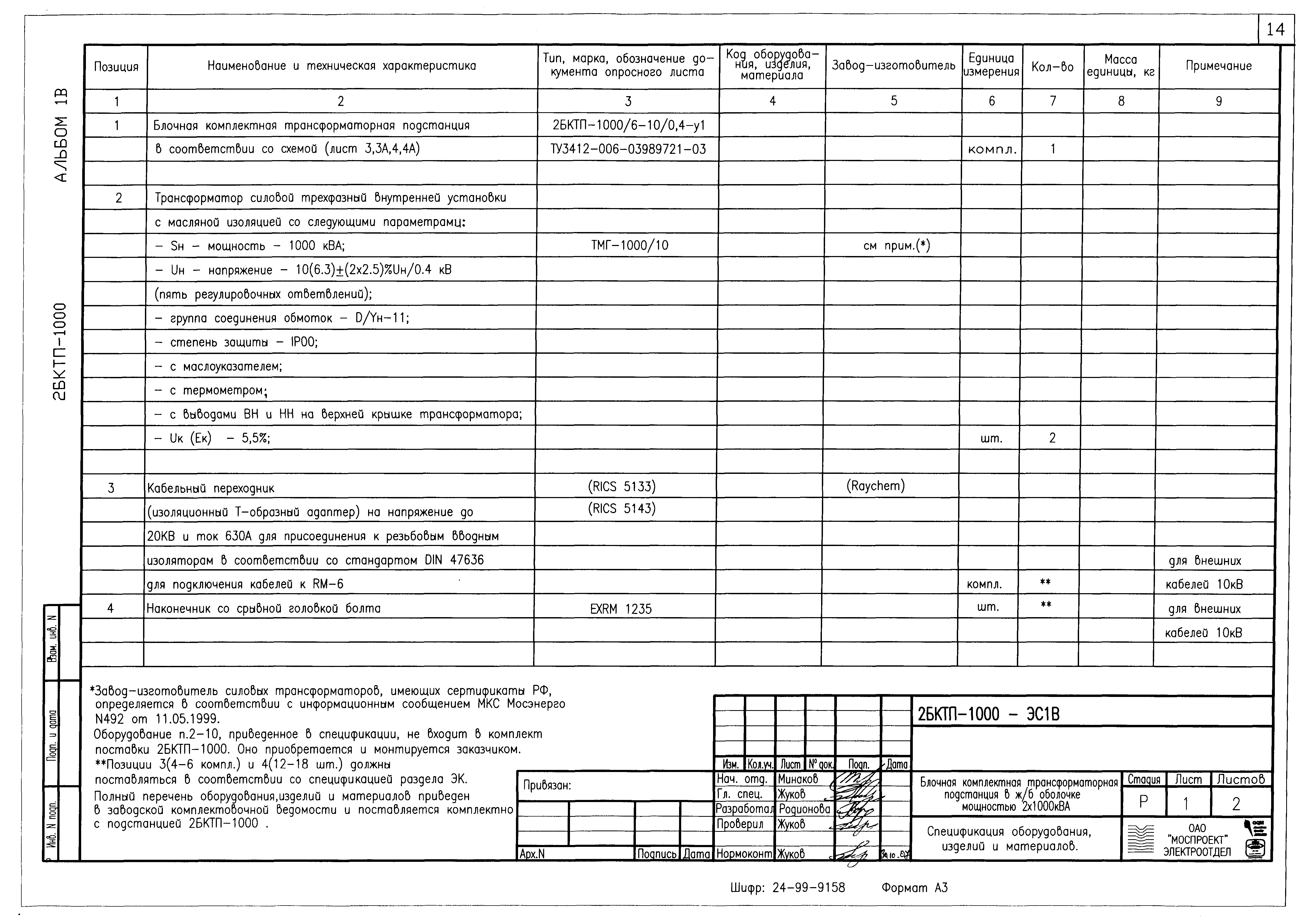 Типовой проект 2БКТП-1000