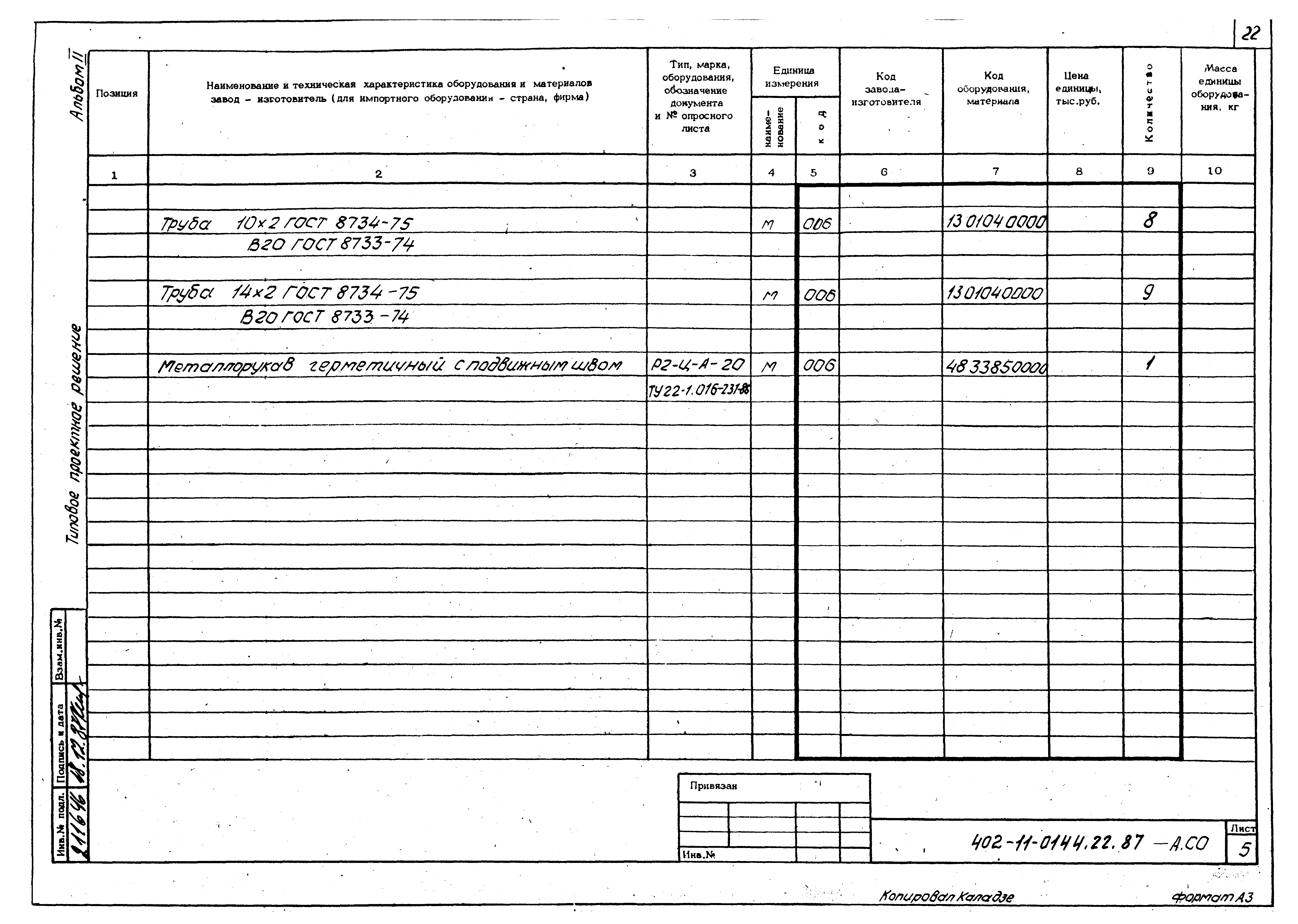 Типовые проектные решения 402-11-0144.22.87