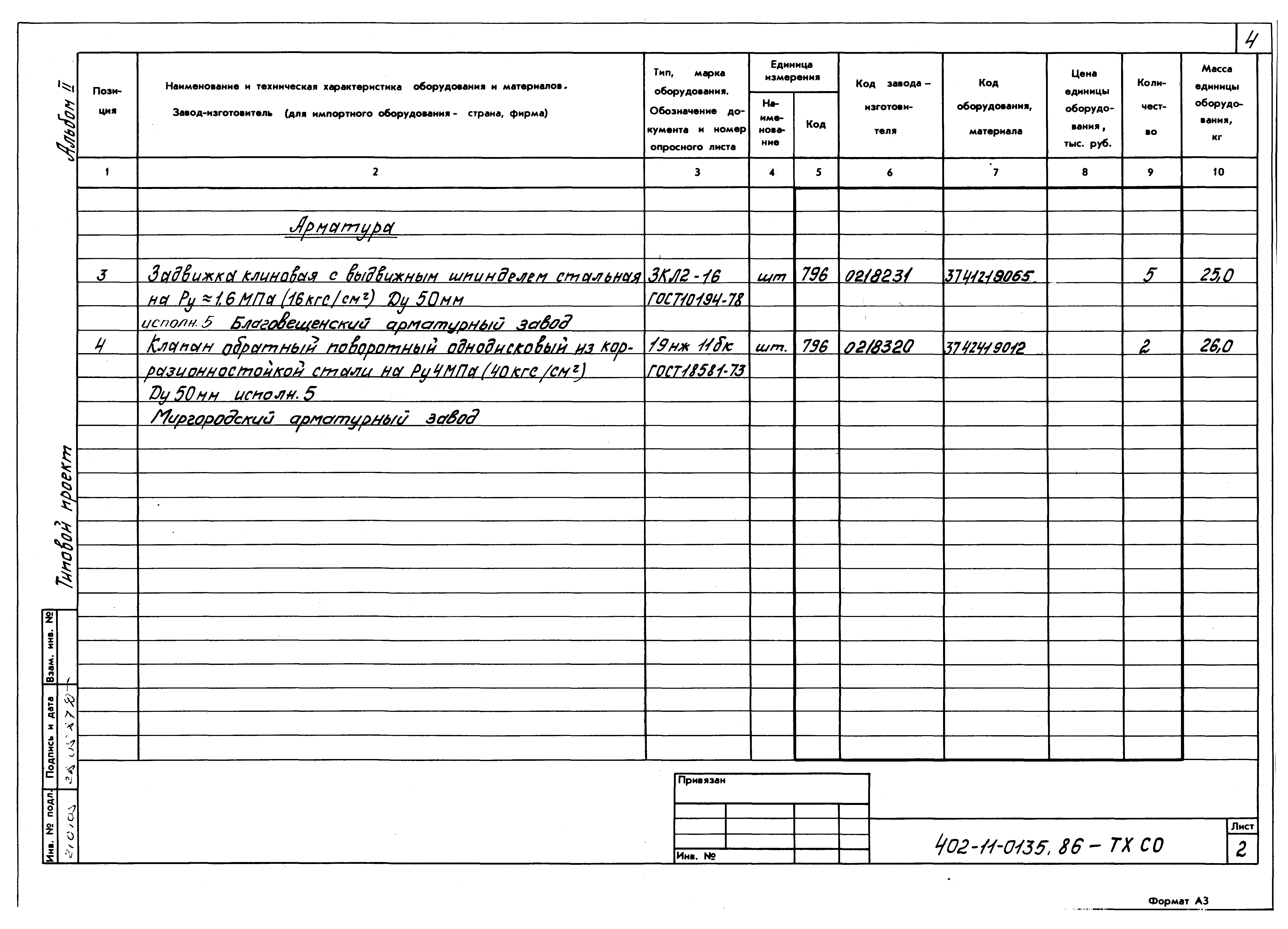 Типовые проектные решения 402-11-0135.86