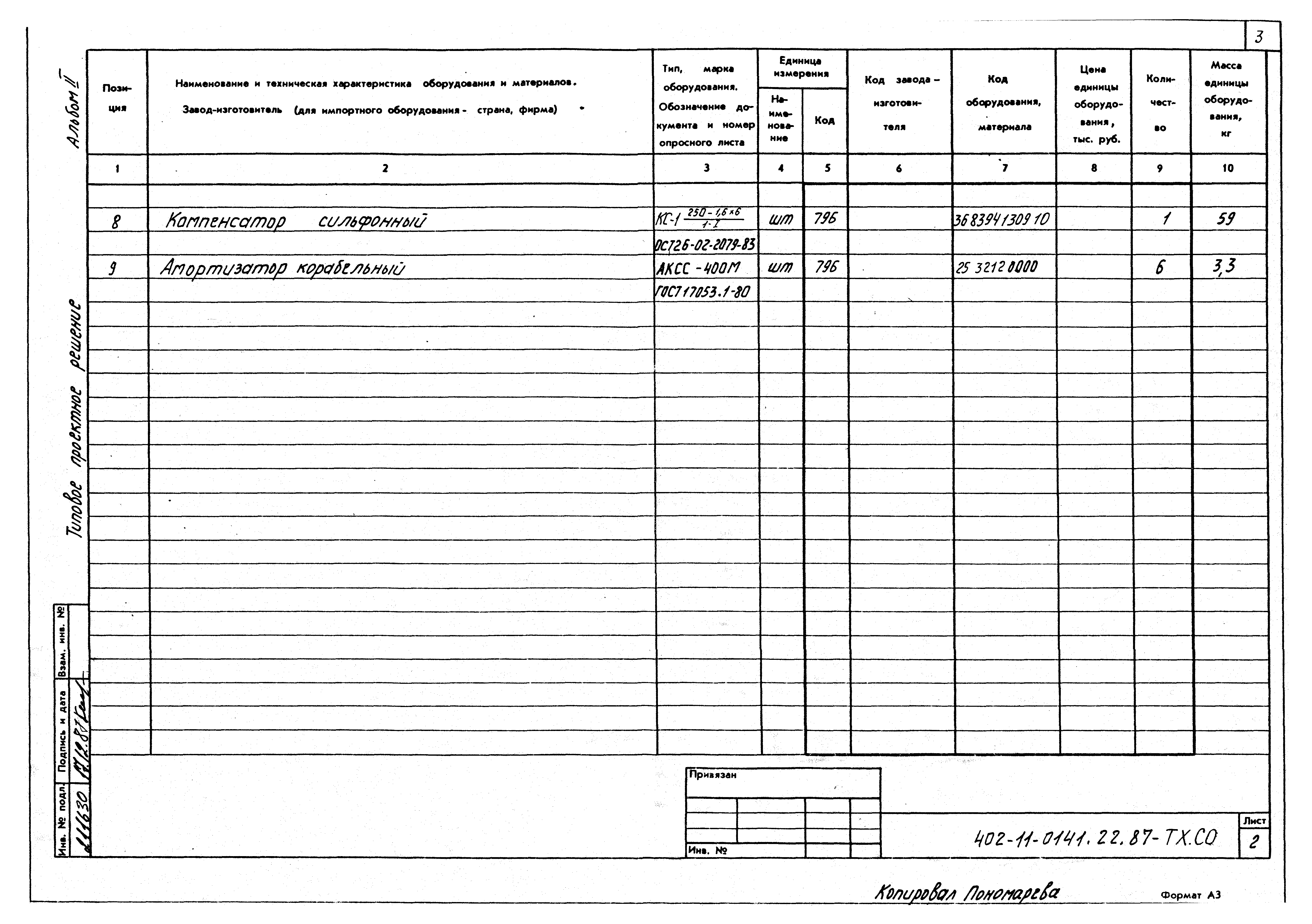 Типовые проектные решения 402-11-0141.22.87