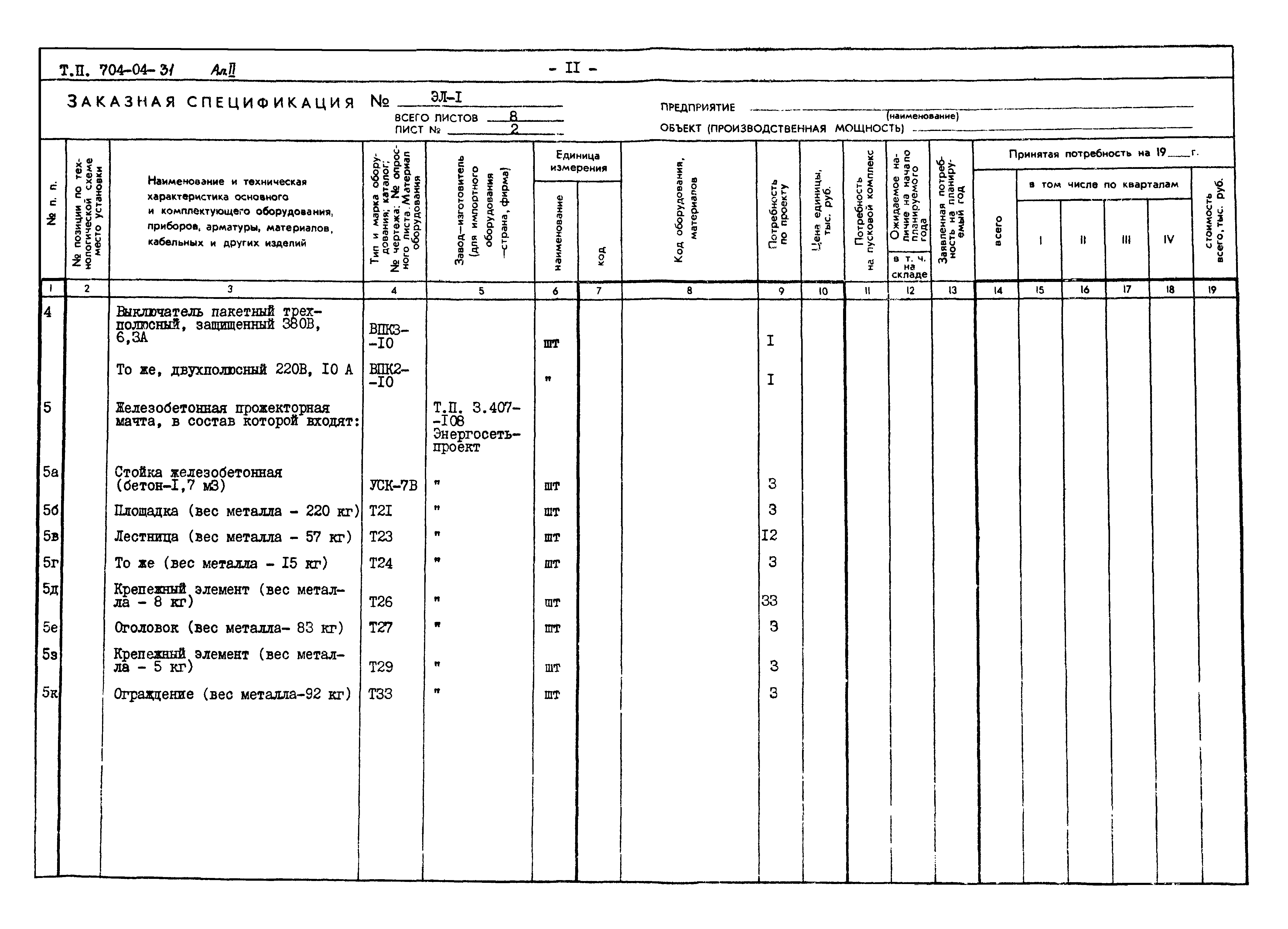 Типовые проектные решения 704-04-31