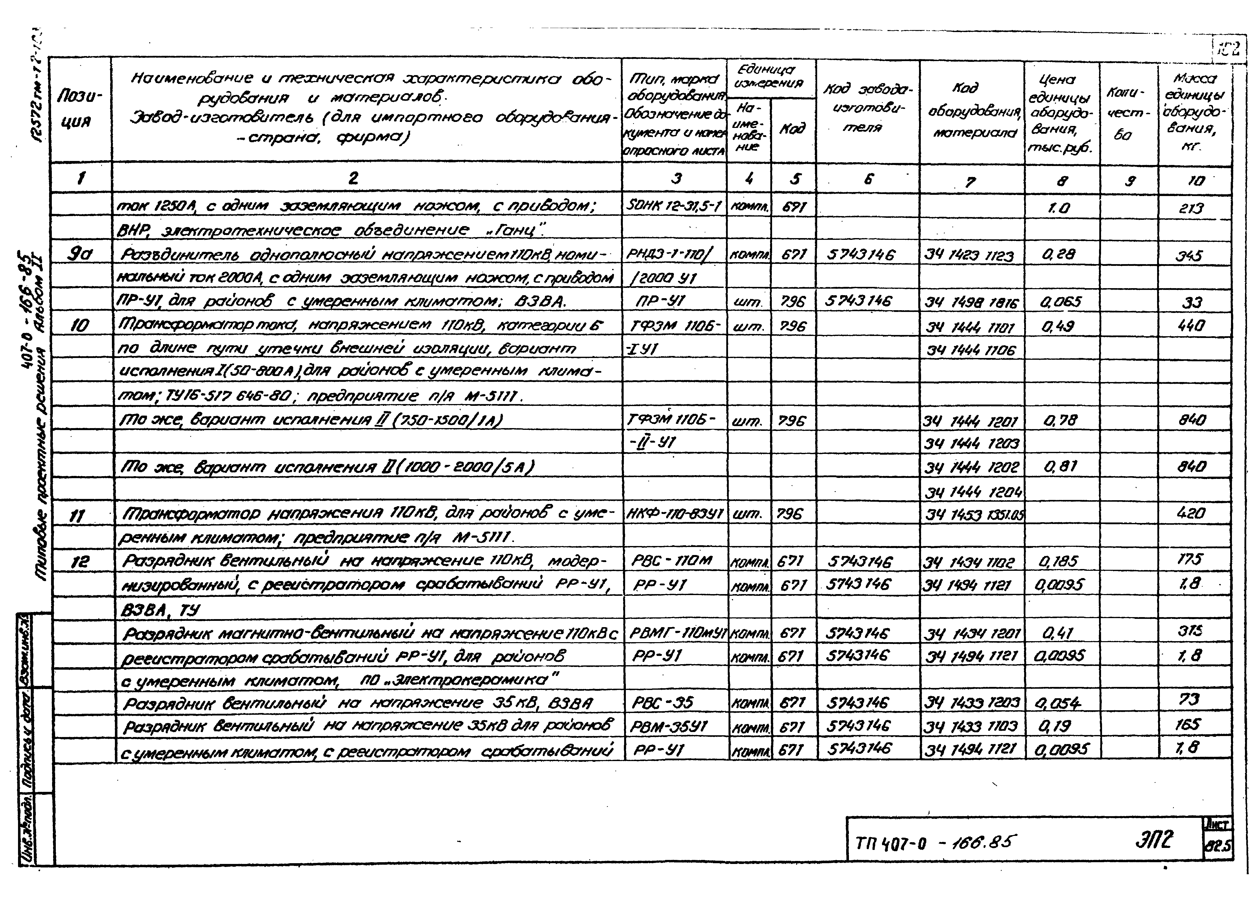 Типовые проектные решения 407-0-166.85