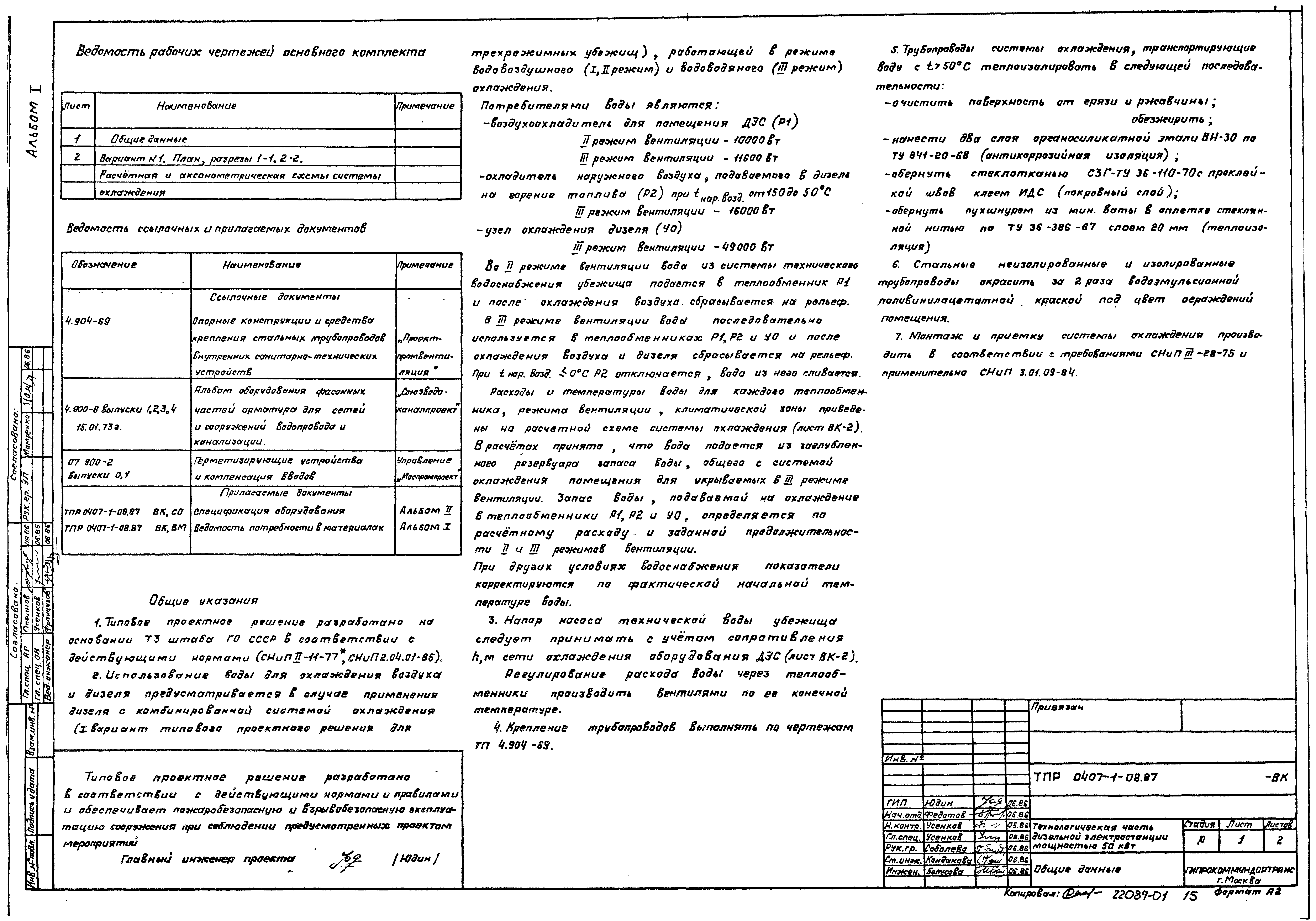 Типовые проектные решения 0407-1-08.87