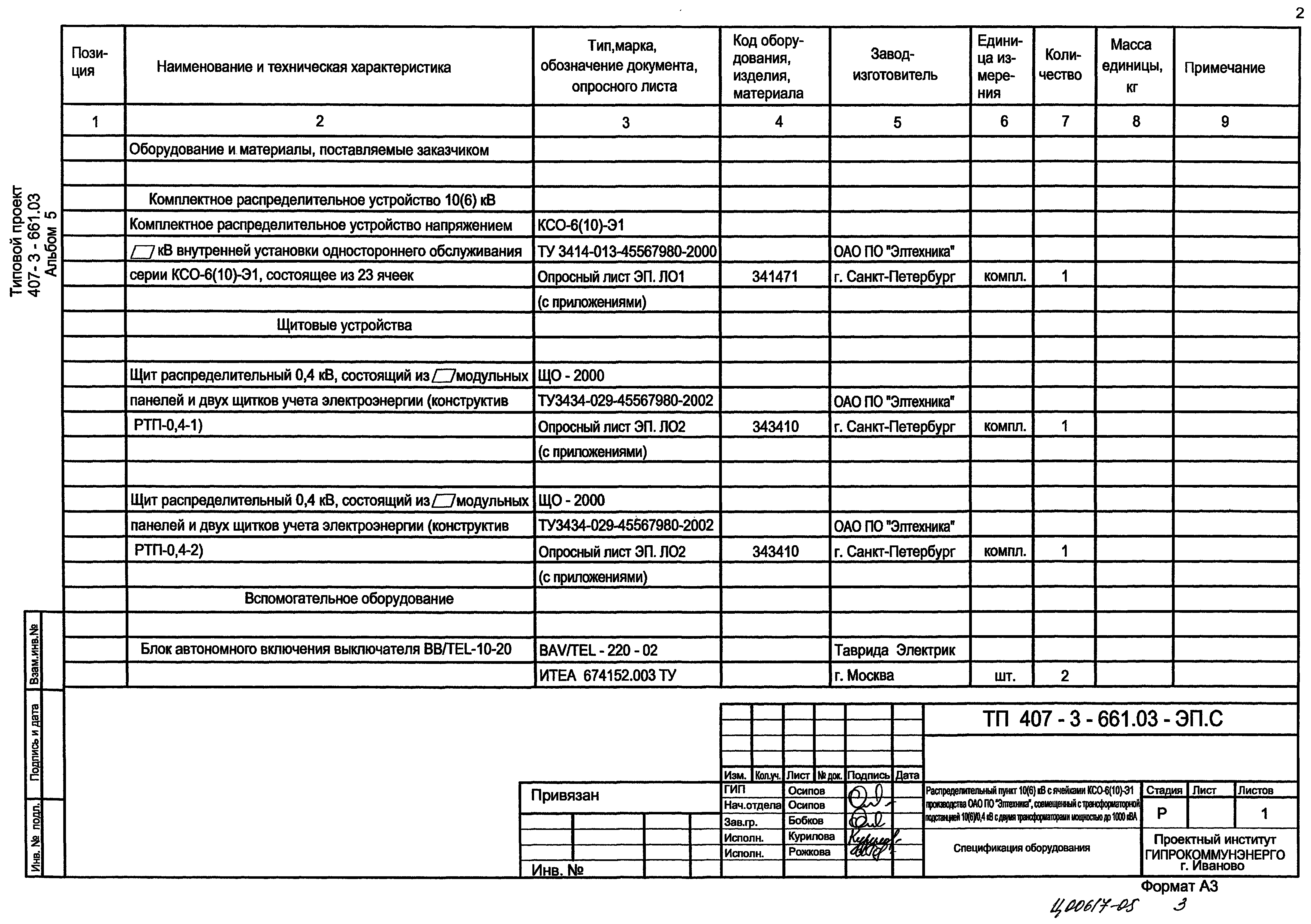 Типовой проект 407-3-661.03