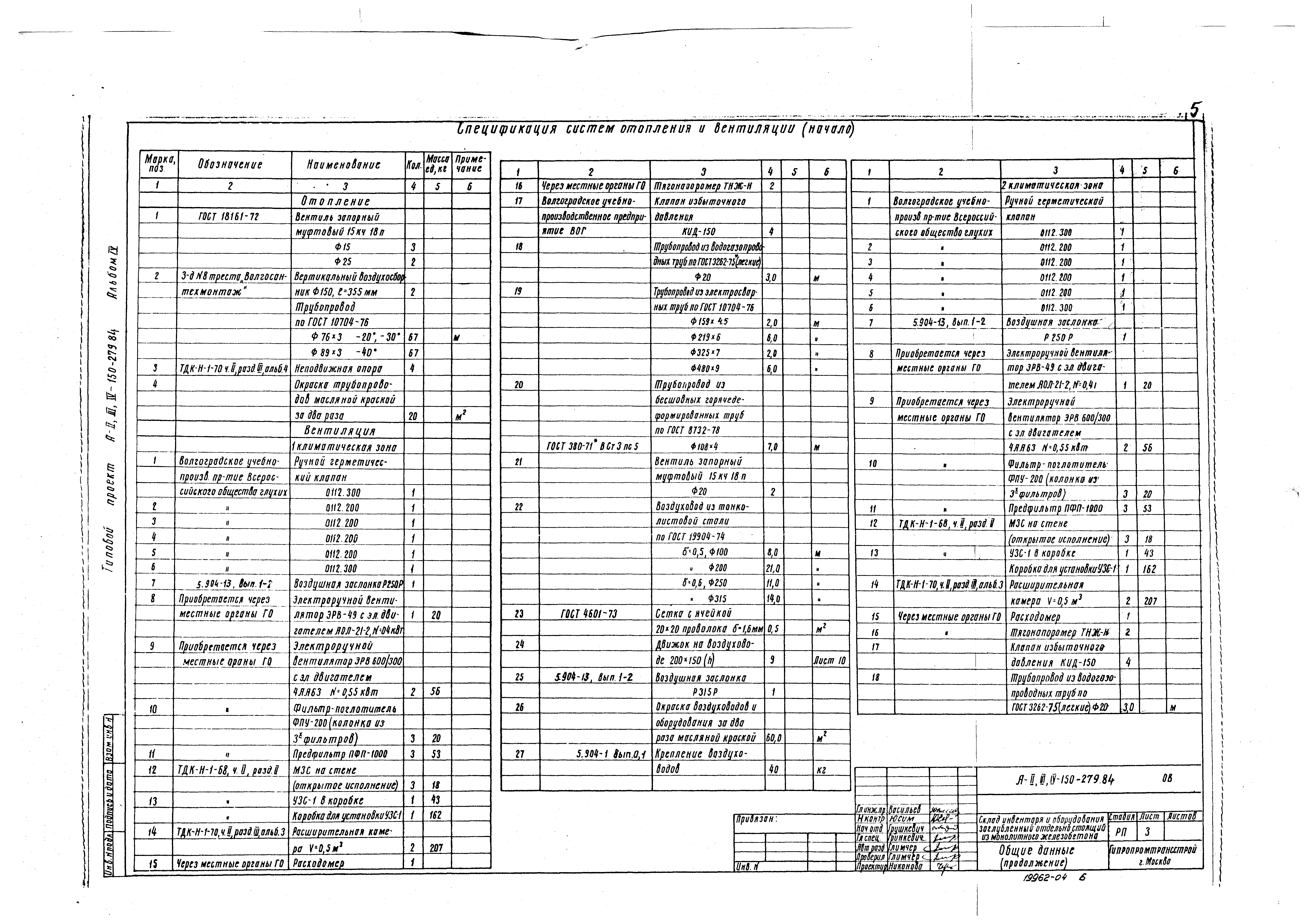 Типовой проект A-II,III,IV-150-279.84