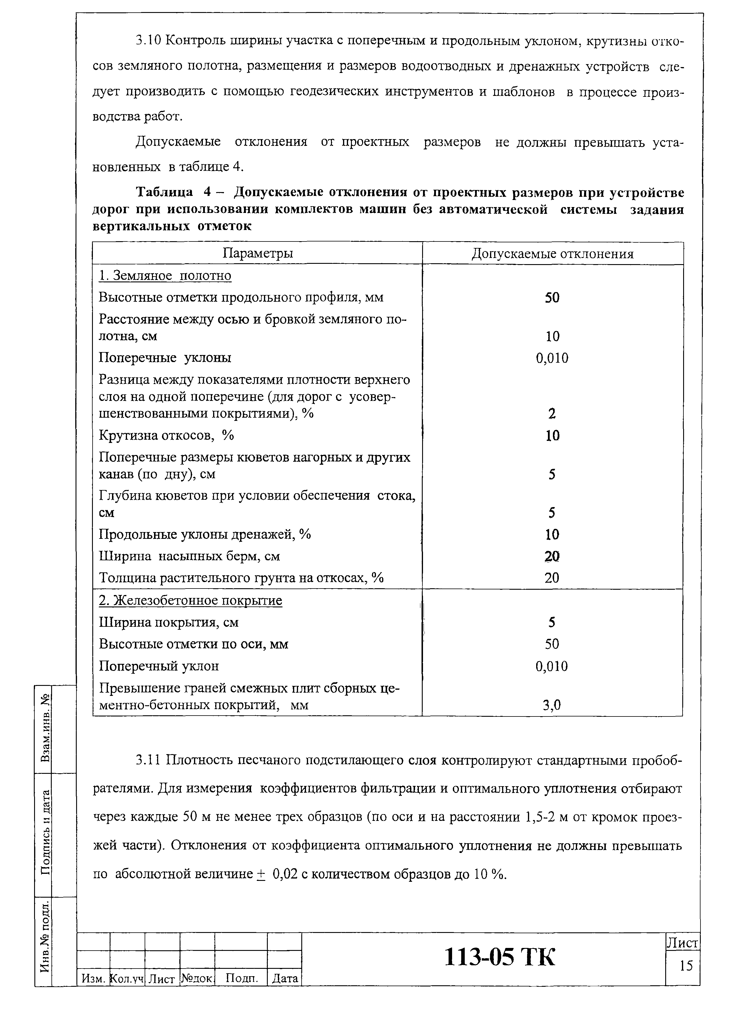 Технологическая карта 113-05 ТК