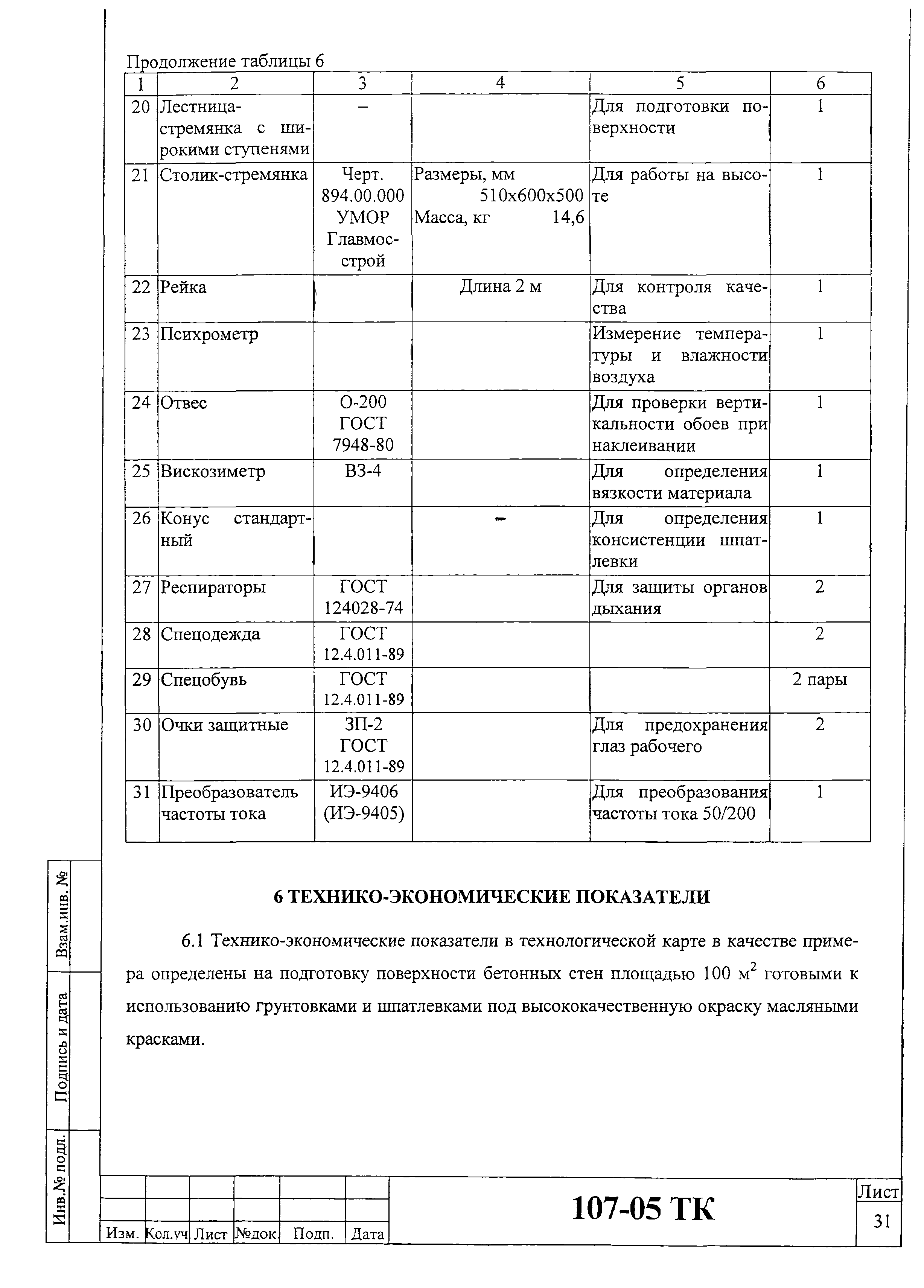 Технологическая карта 107-05 ТК