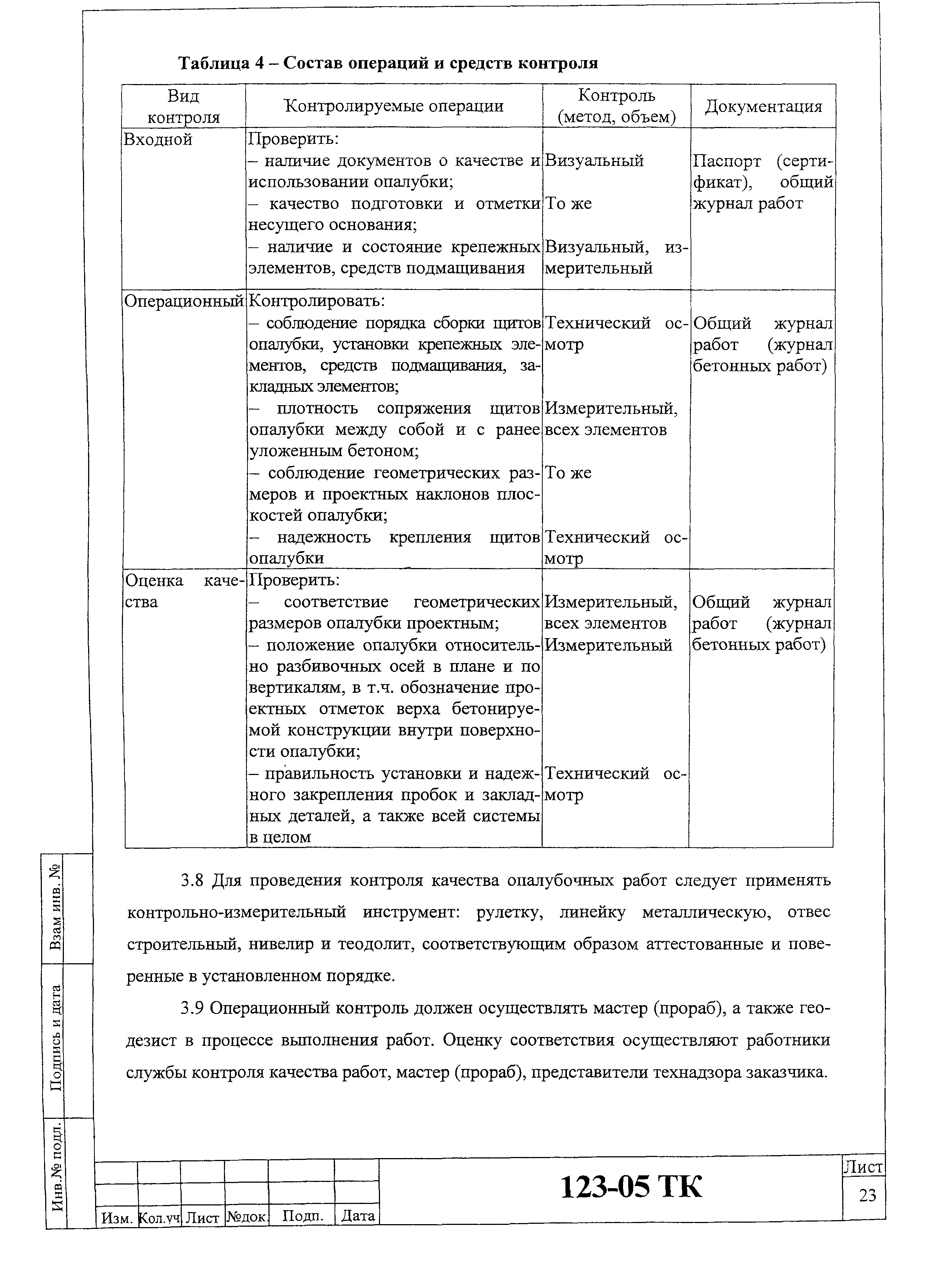 Технологическая карта 123-05 ТК