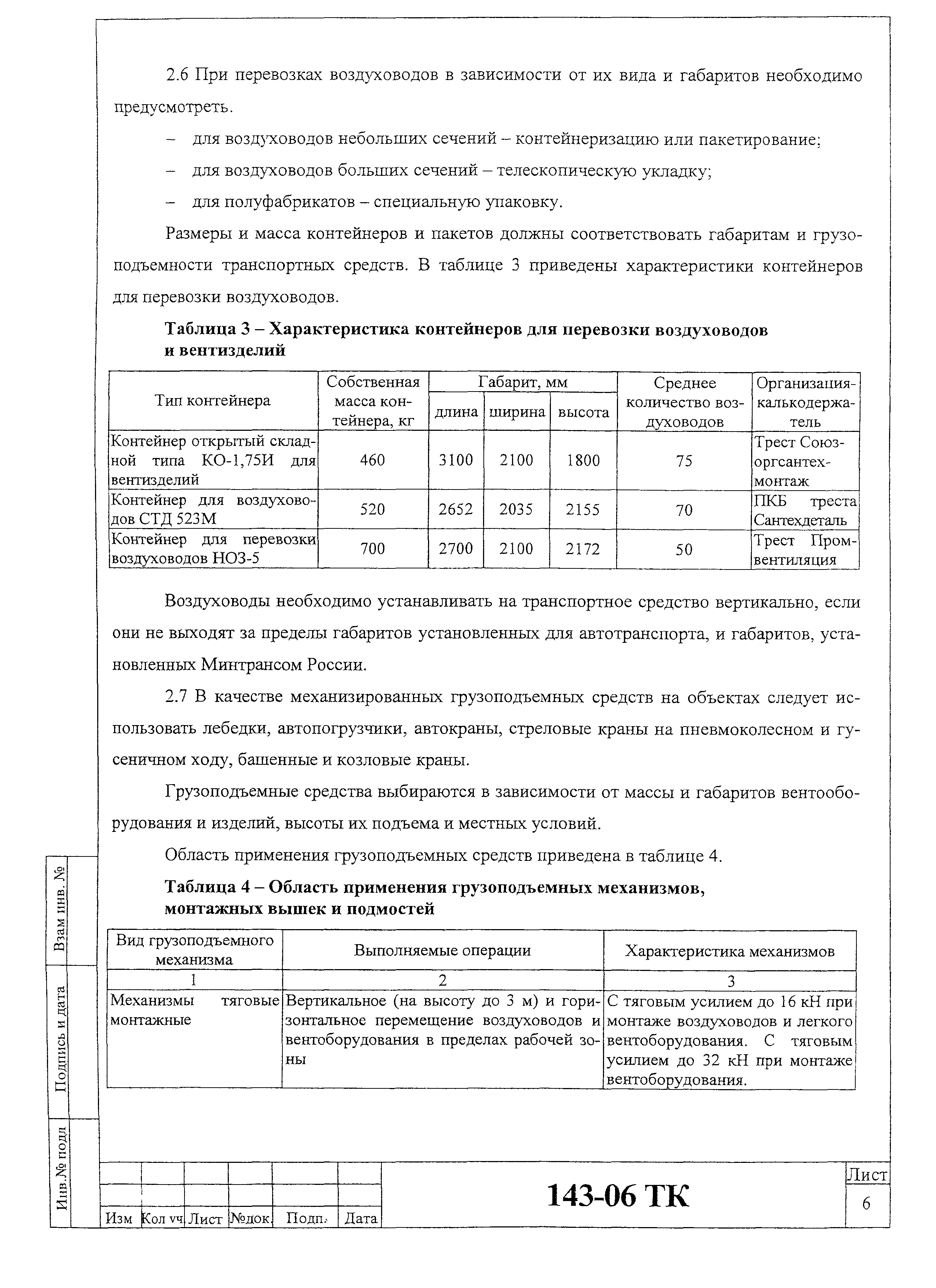 Технологическая карта 143-06 ТК